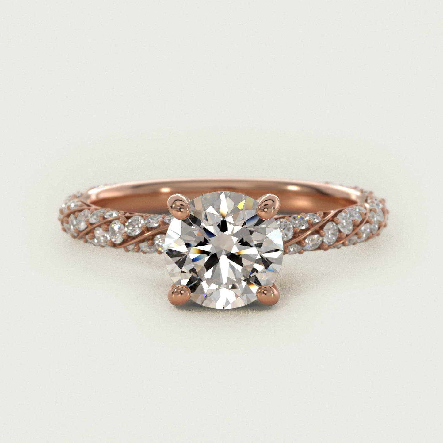 Twisted PavŽ Diamond Engagement Ring In 18k Rose Gold By James Allen - Round Center