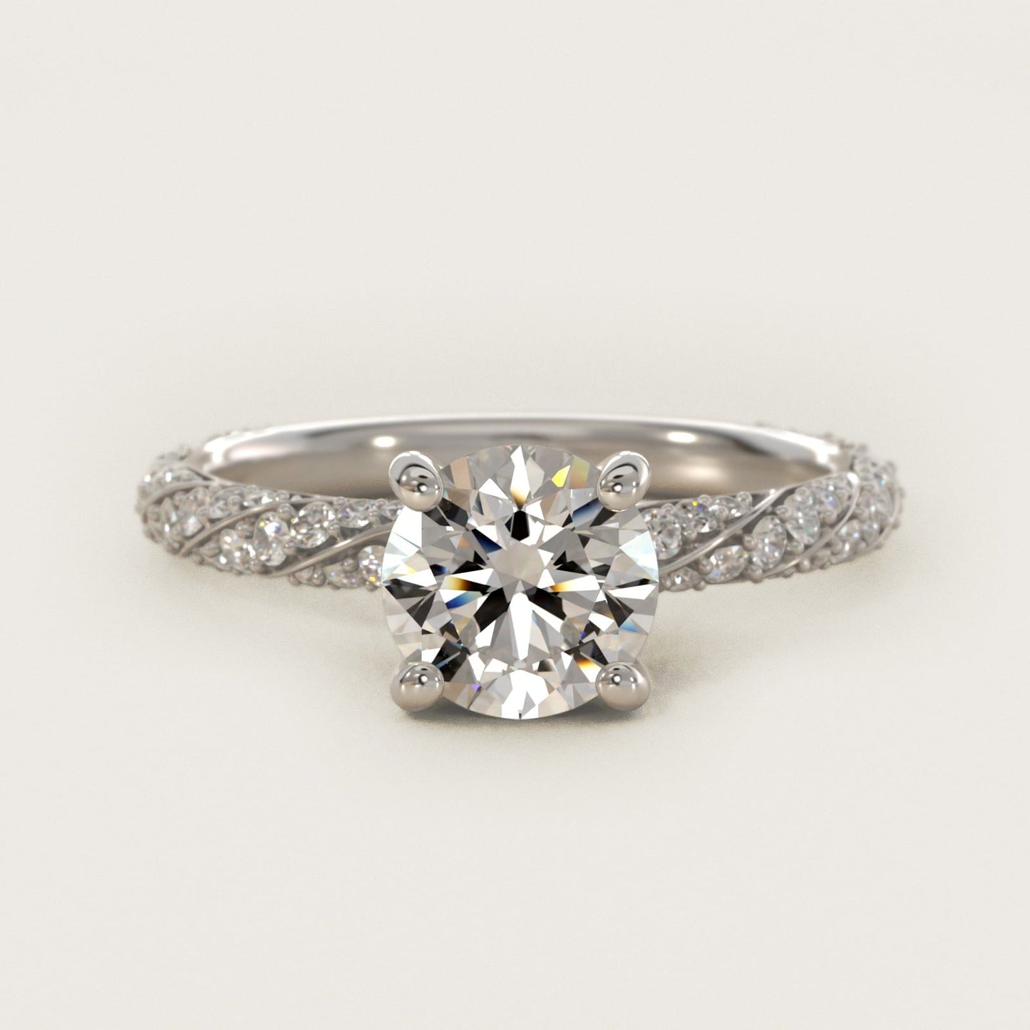 Twisted Pav? Leaf Vintage-Style Engagement Ring In 18k White Gold By James Allen - Round Center