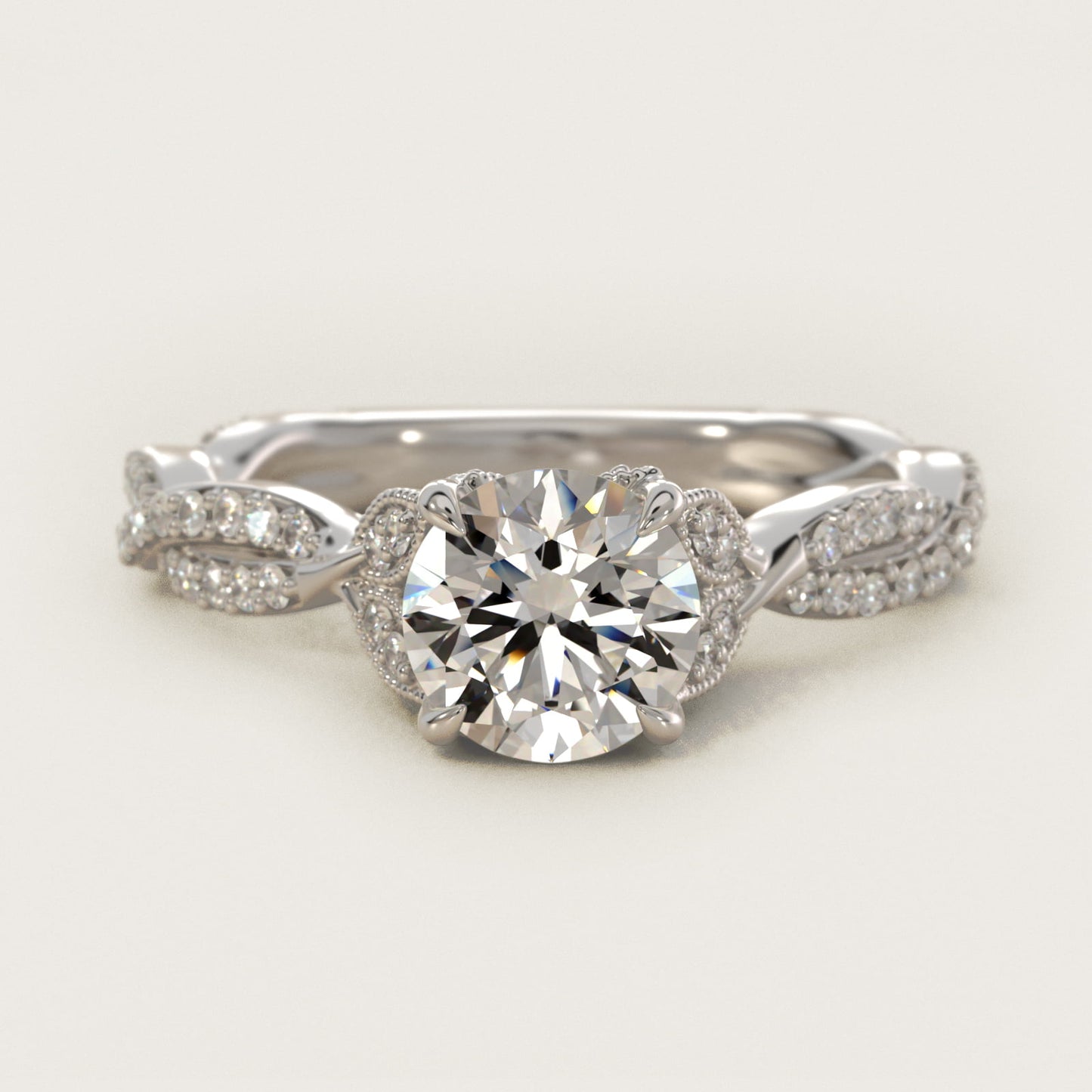 Twisted PavŽ Leaf Vintage-Style Engagement Ring In 14K White Gold By James Allen - Round Center