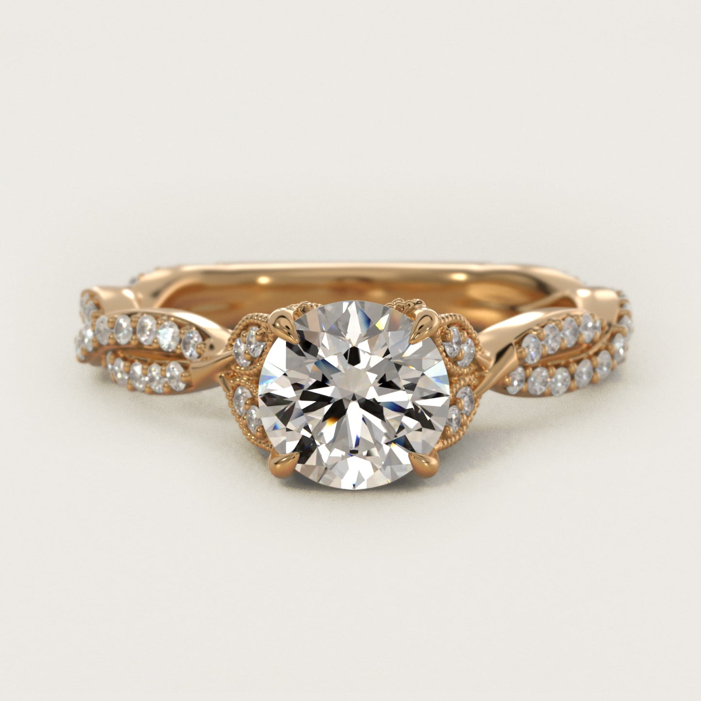 Twisted PavŽ Leaf Vintage-Style Engagement Ring In 14K Yellow Gold By James Allen - Round Center