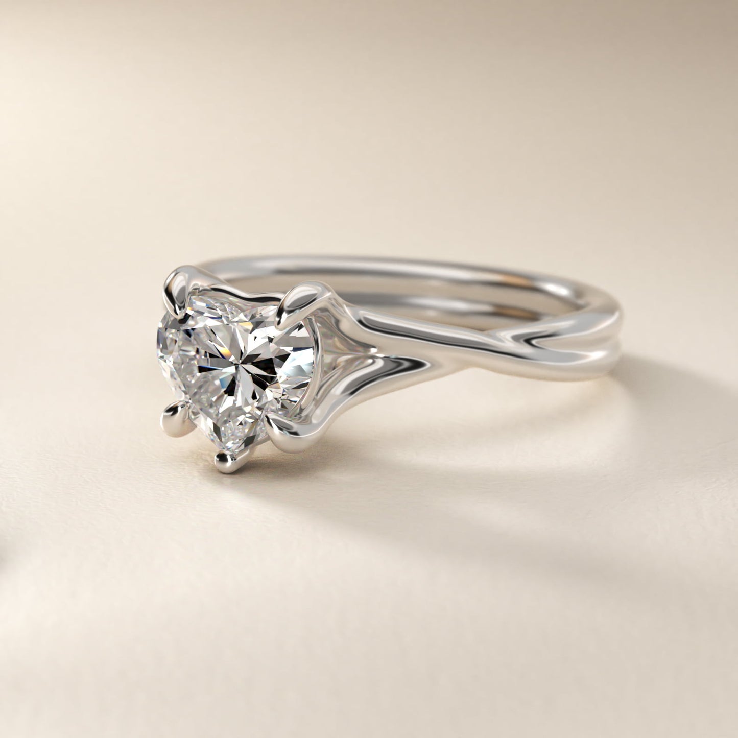 Twisted Shank Contemporary Solitaire Engagement Ring In 18k White Gold By James Allen - Heart Center