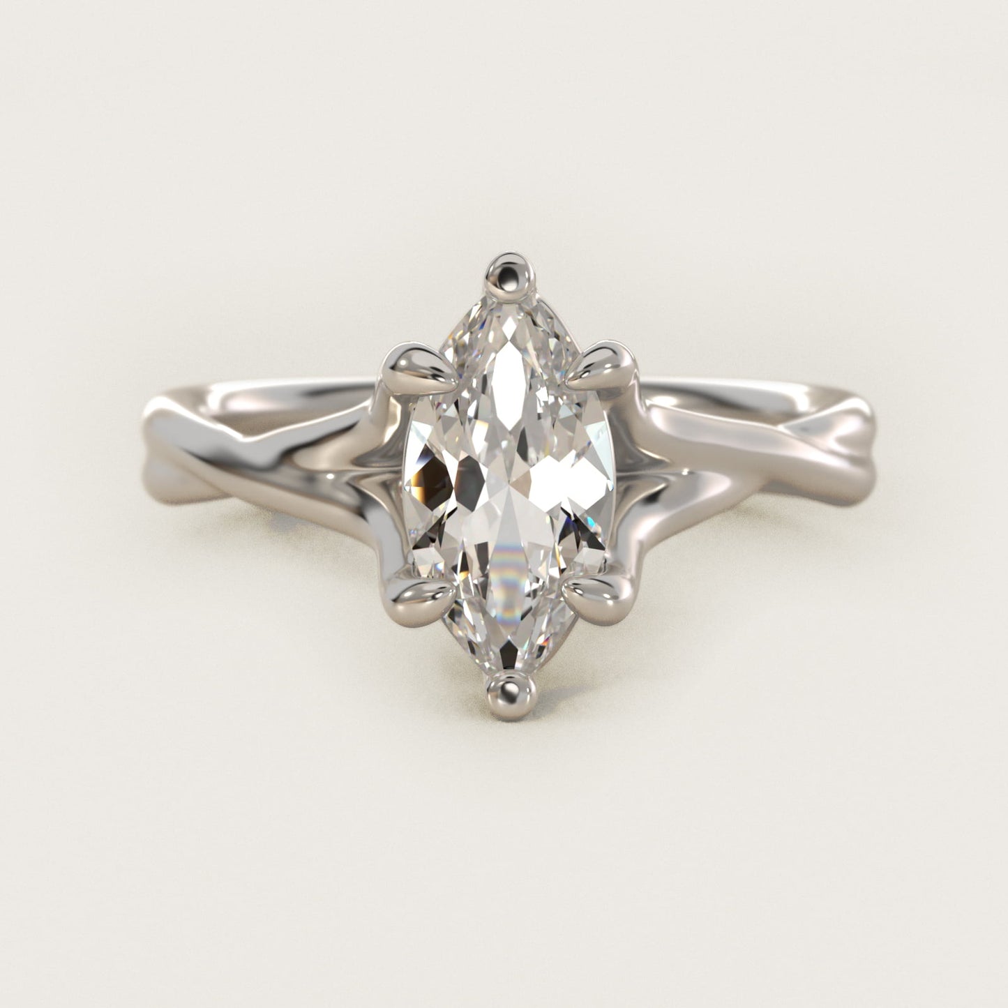 Twisted Shank Contemporary Solitaire Engagement Ring In Platinum By James Allen - Marquise Center