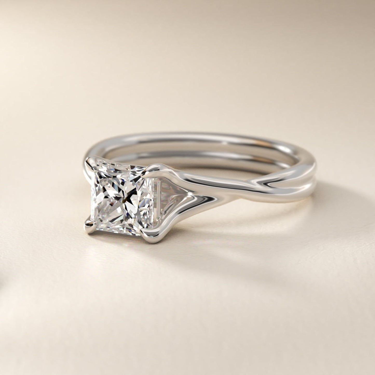 Twisted Shank Contemporary Solitaire Engagement Ring In 14K White Gold By James Allen - Princess Center