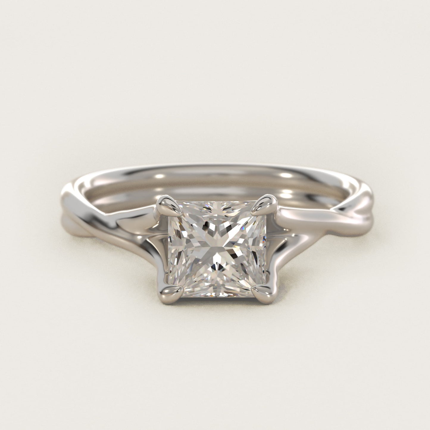 Twisted Shank Contemporary Solitaire Engagement Ring In Platinum By James Allen - Princess Center