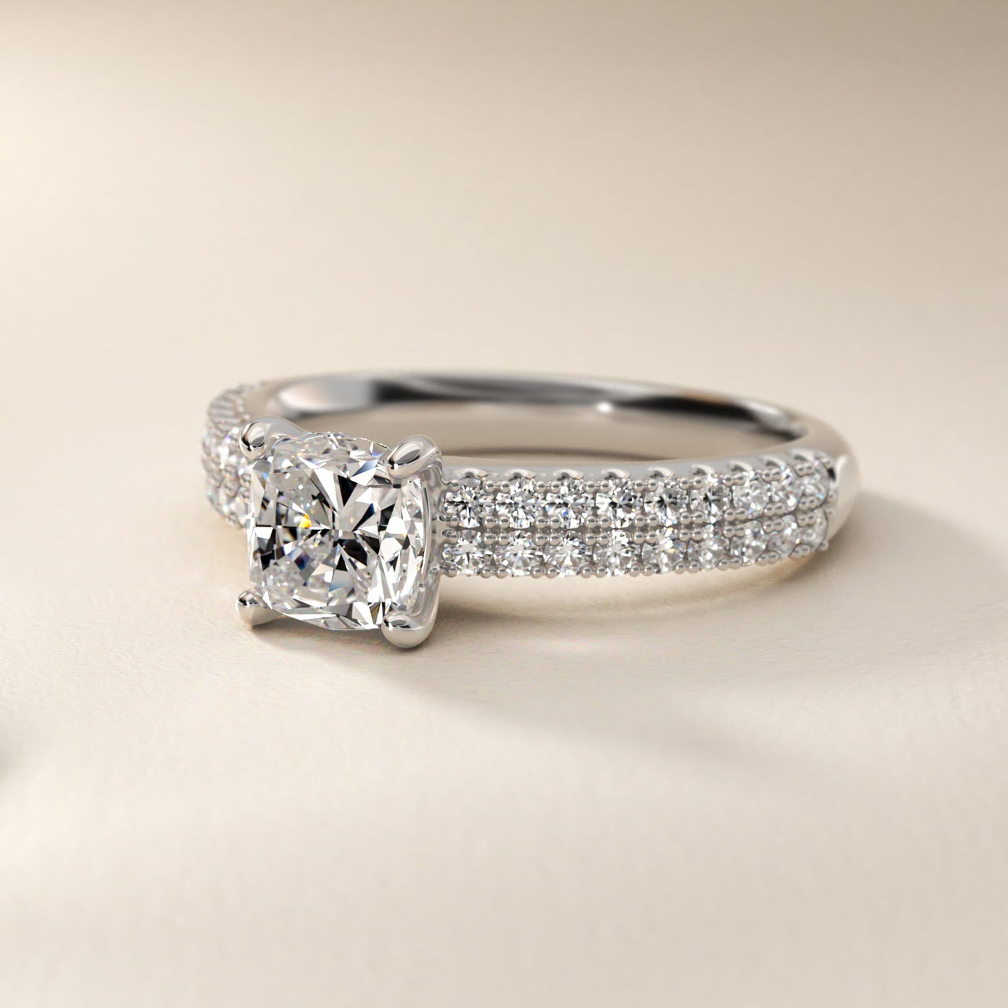 Two Row U PavŽ Diamond Engagement Ring In 14K White Gold By James Allen - Cushion Center