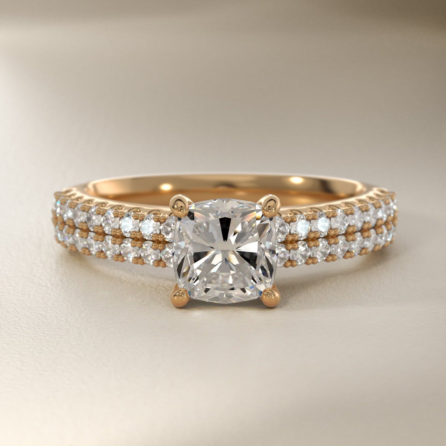 Two Row U Pav? Diamond Engagement Ring In 18k Yellow Gold By James Allen - Cushion Center