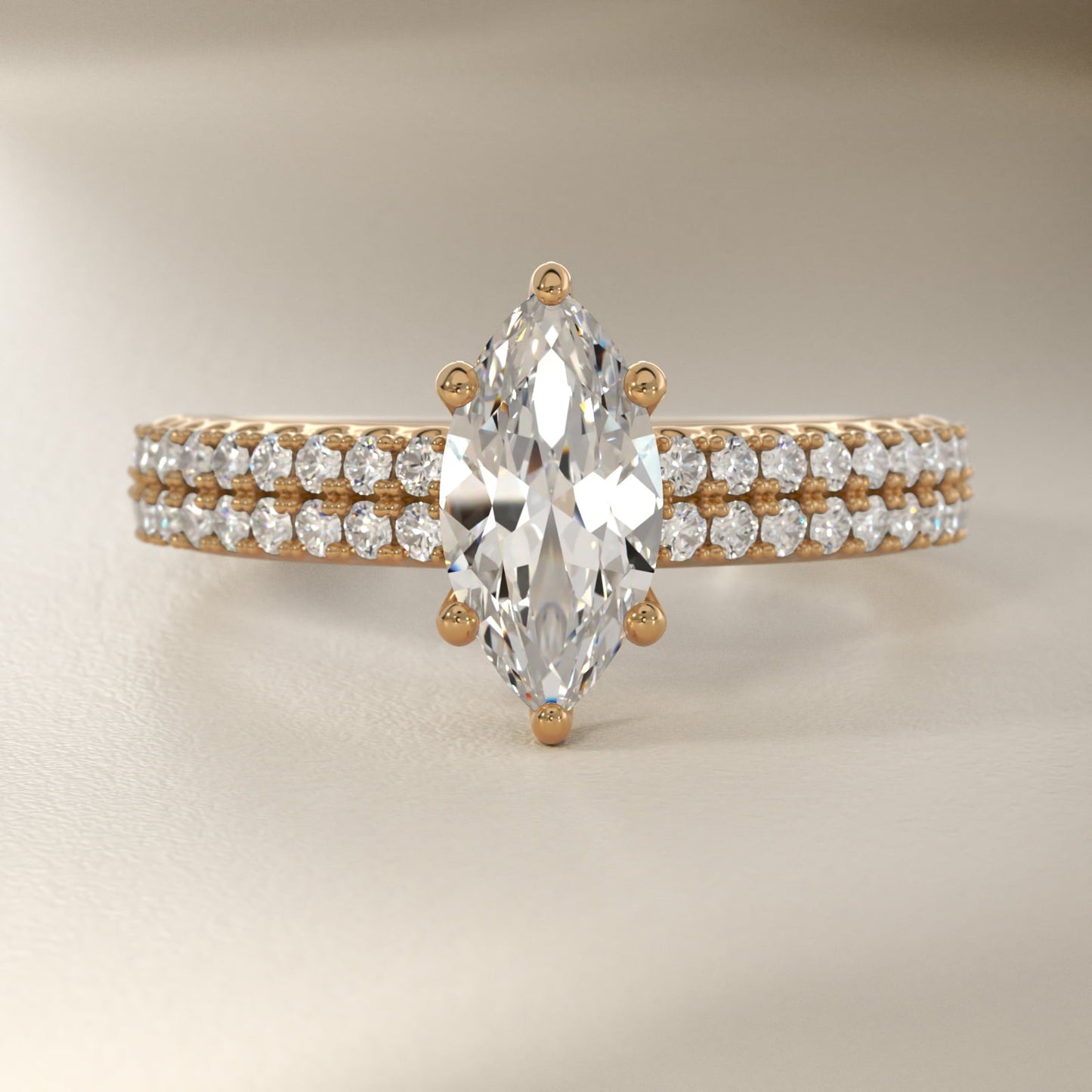Two Row U Pav? Diamond Engagement Ring In 18k Yellow Gold By James Allen - Marquise Center