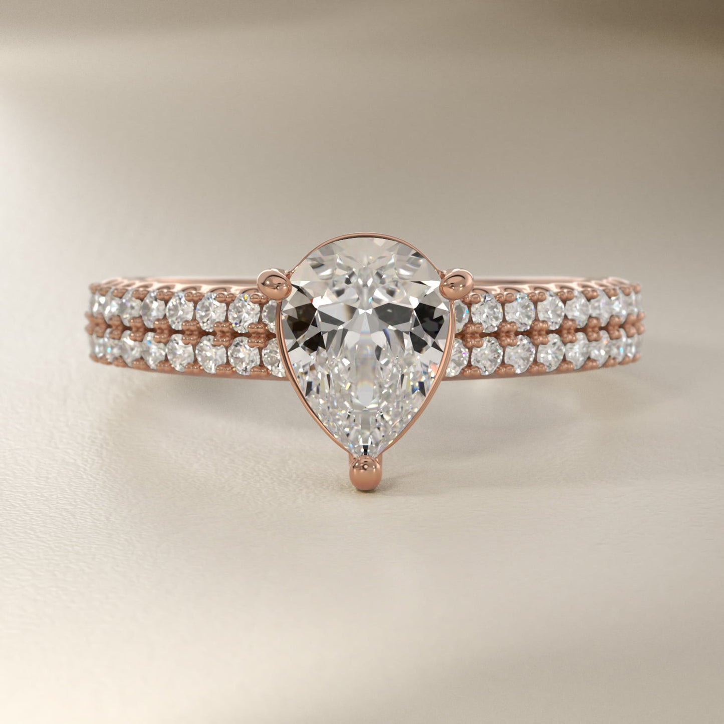 Two Row U PavŽ Diamond Engagement Ring In 14K Rose Gold By James Allen - Pear Center