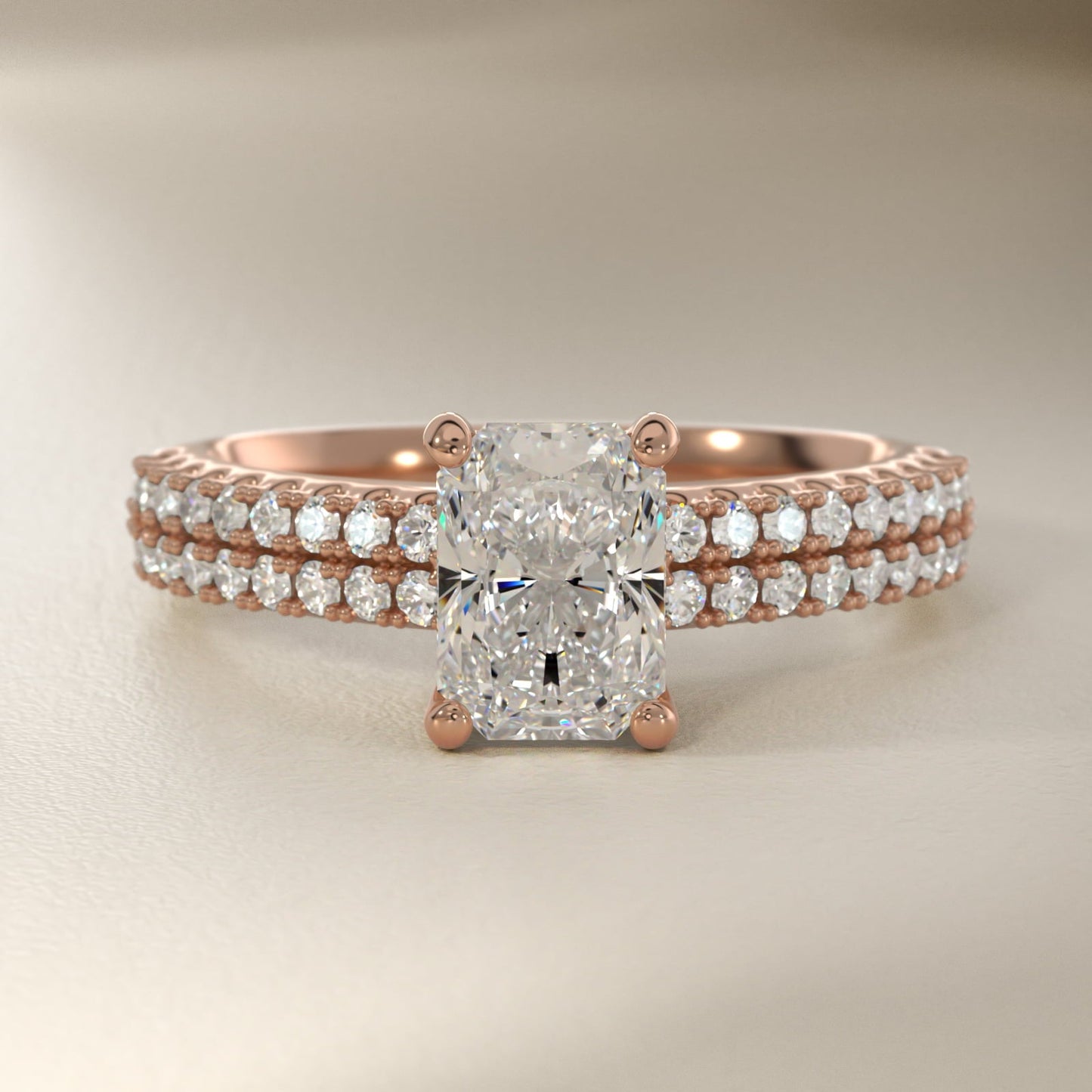 Two Row U Pav? Diamond Engagement Ring In 18k Rose Gold By James Allen - Radiant Center