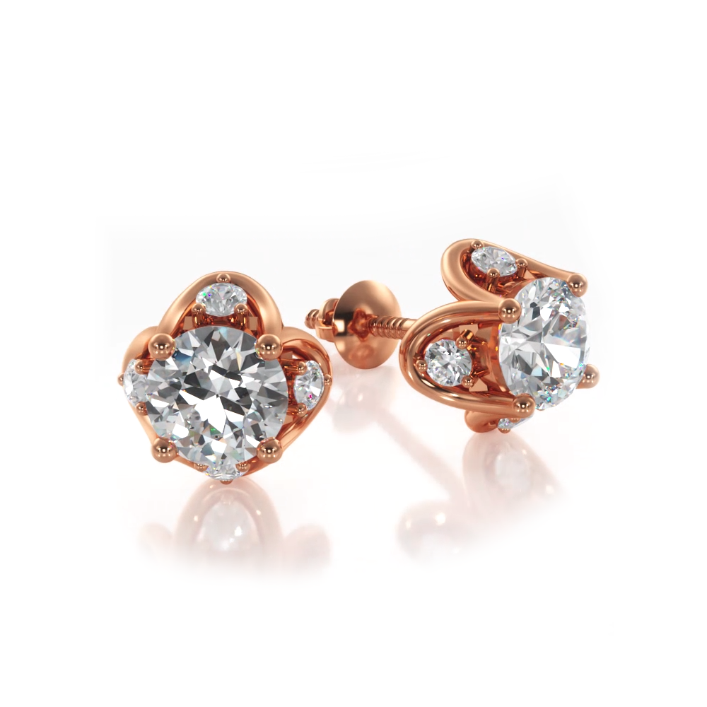 Tulip Diamond Studs Earrings - 18K Yellow Gold