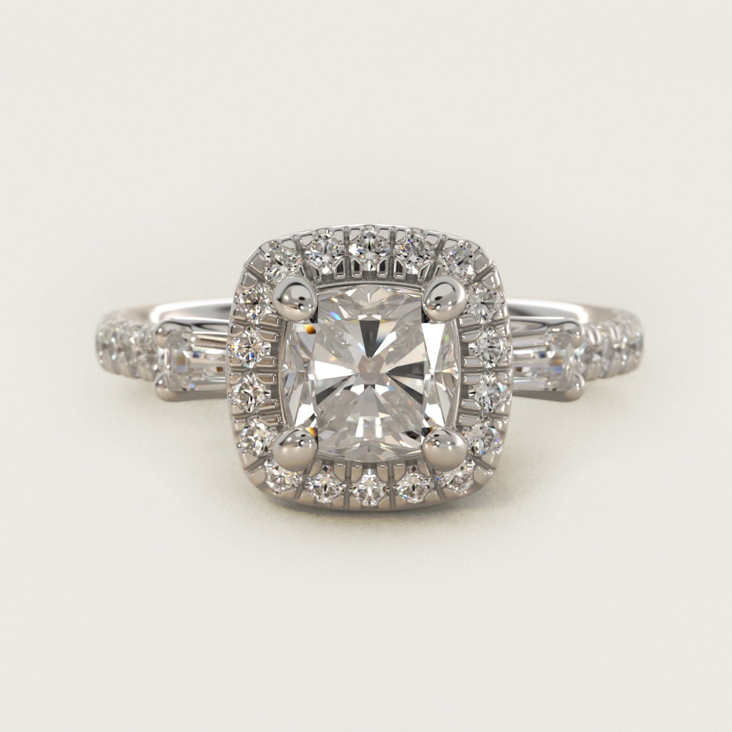 Vintage Baguette Halo Diamond Engagement Ring in Platinum (1/2 ct. tw.) By Zac Zac Posen - Cushion Center