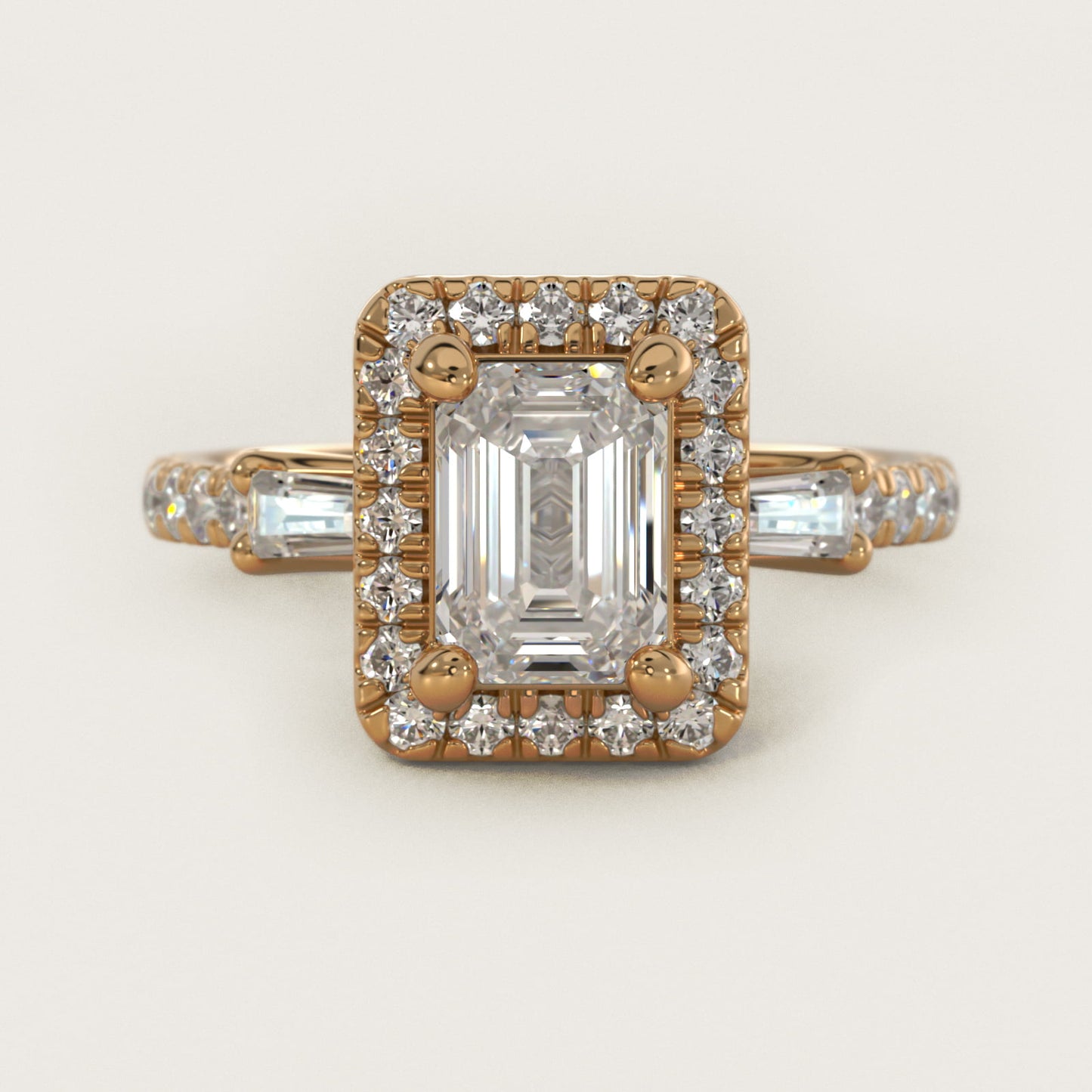 Vintage Baguette Halo Diamond Engagement Ring in 14K Yellow Gold (1/2 ct. tw.) By Zac Zac Posen - Emerald Center