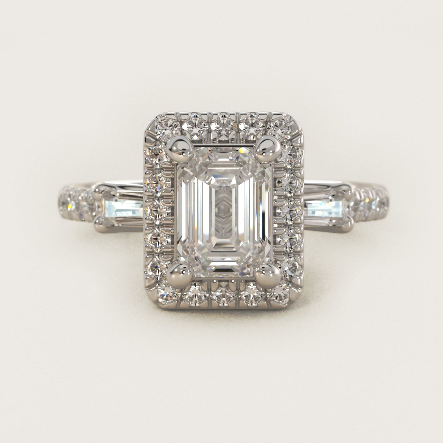 Vintage Baguette Halo Diamond Engagement Ring in Platinum (1/2 ct. tw.) By Zac Zac Posen - Emerald Center