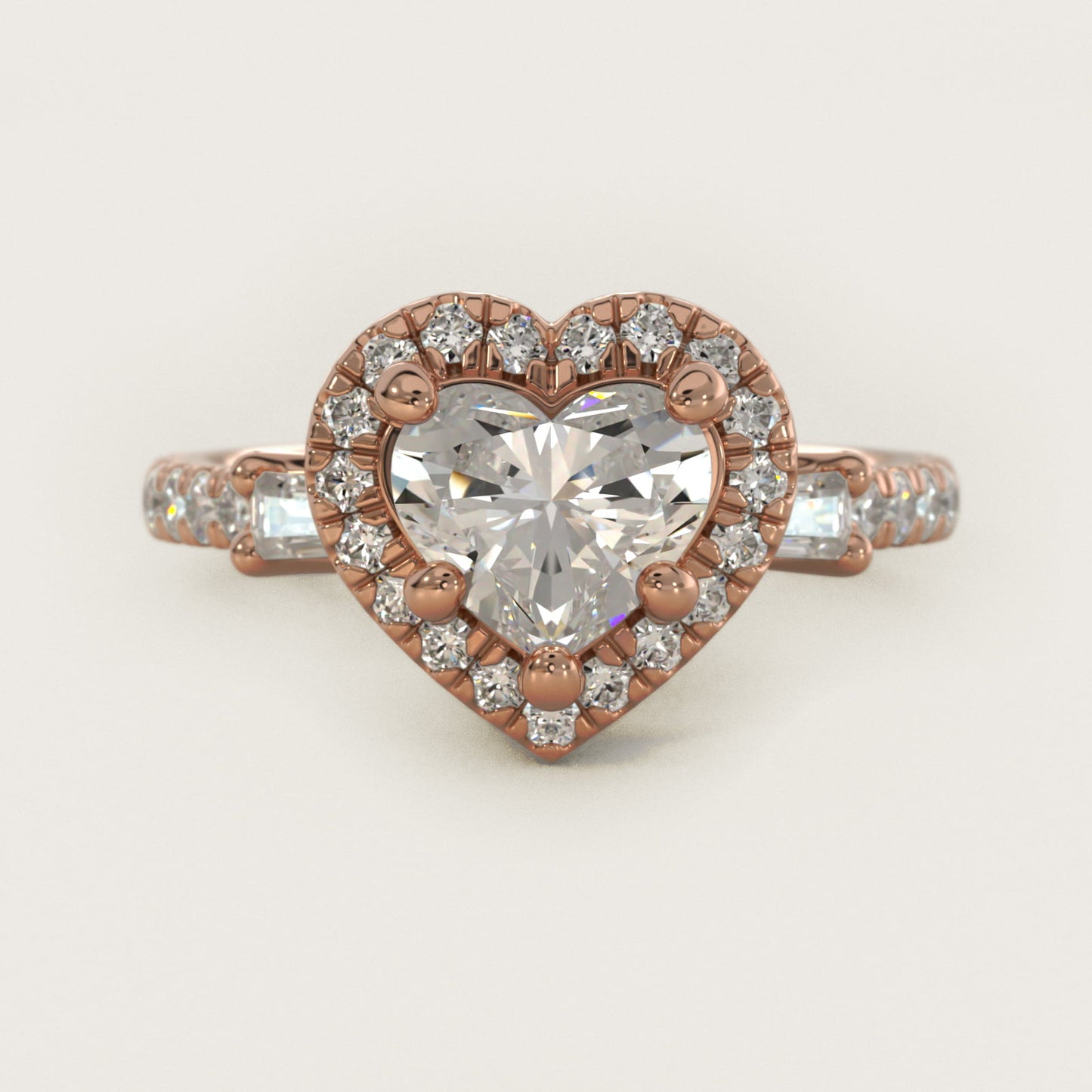 Vintage Baguette Halo Diamond Engagement Ring in 14k Rose Gold (1/2 ct. tw.) By Zac Zac Posen - Heart Center