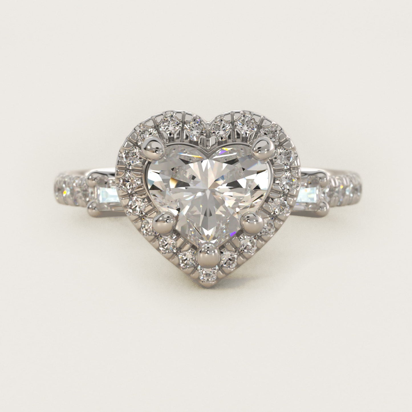 Vintage Baguette Halo Diamond Engagement Ring in 14k White Gold (1/2 ct. tw.) By Zac Zac Posen - Heart Center