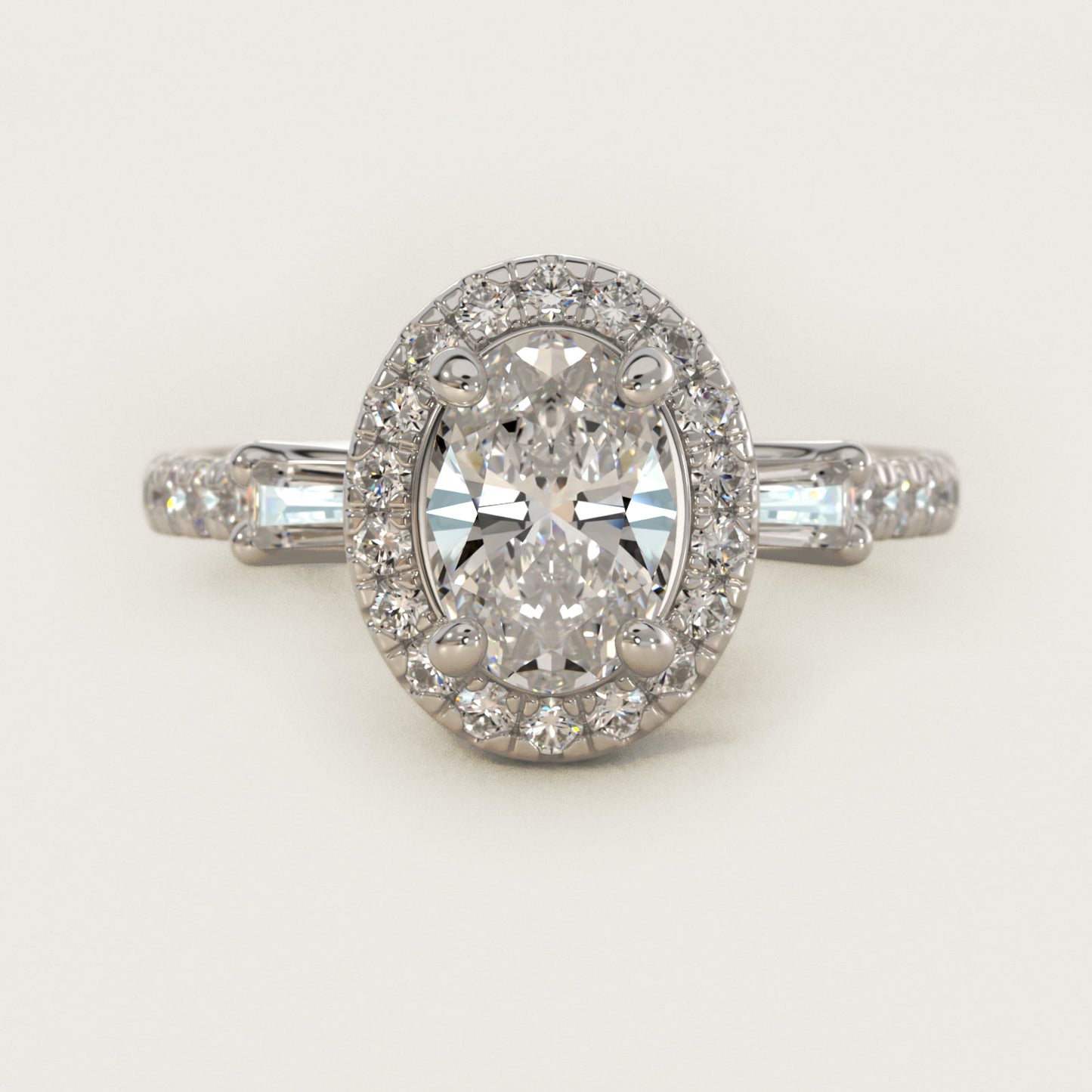 Vintage Baguette Halo Diamond Engagement Ring in 14k White Gold (1/2 ct. tw.) By Zac Zac Posen - Oval Center