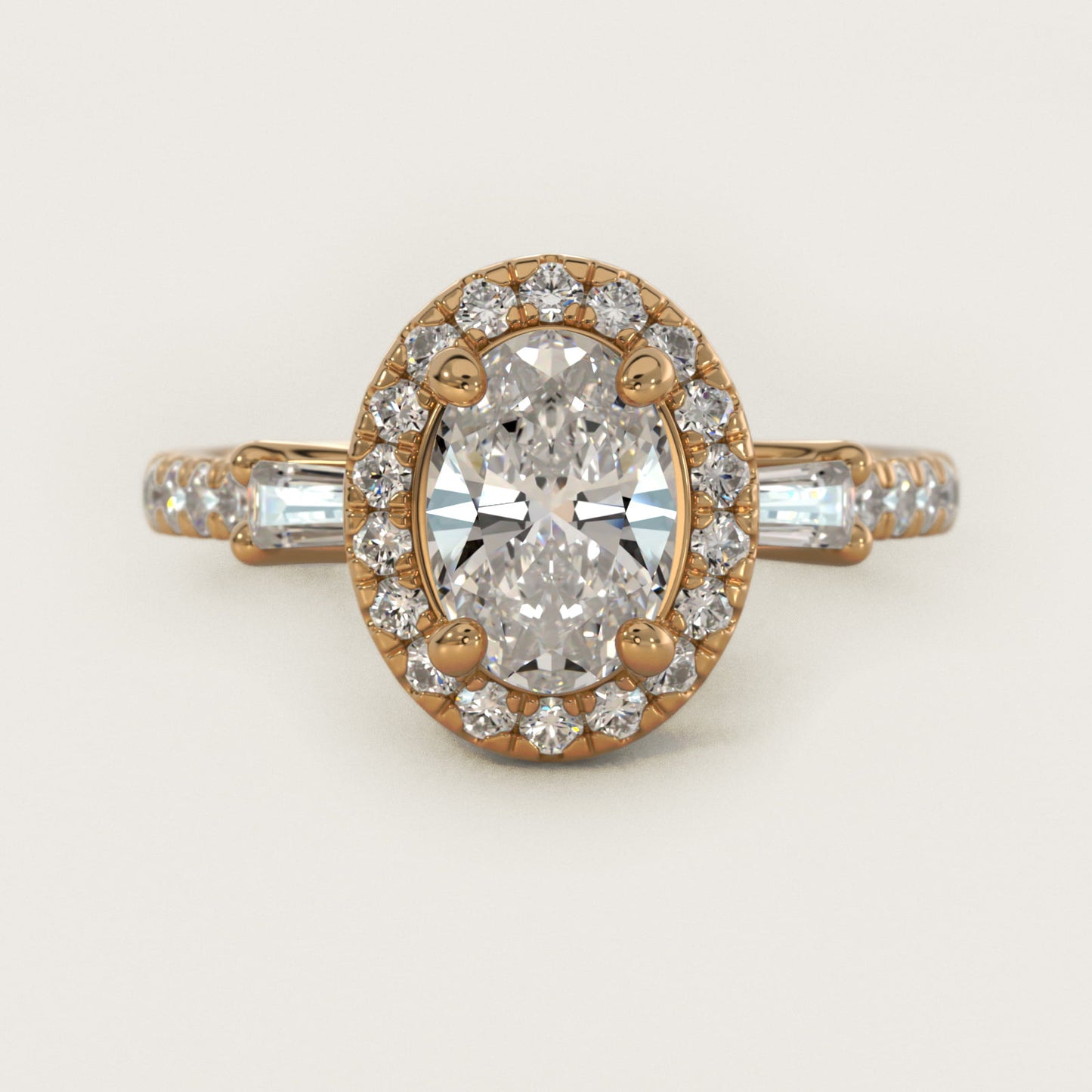 Vintage Baguette Halo Diamond Engagement Ring in 14K Yellow Gold (1/2 ct. tw.) By Zac Zac Posen - Oval Center