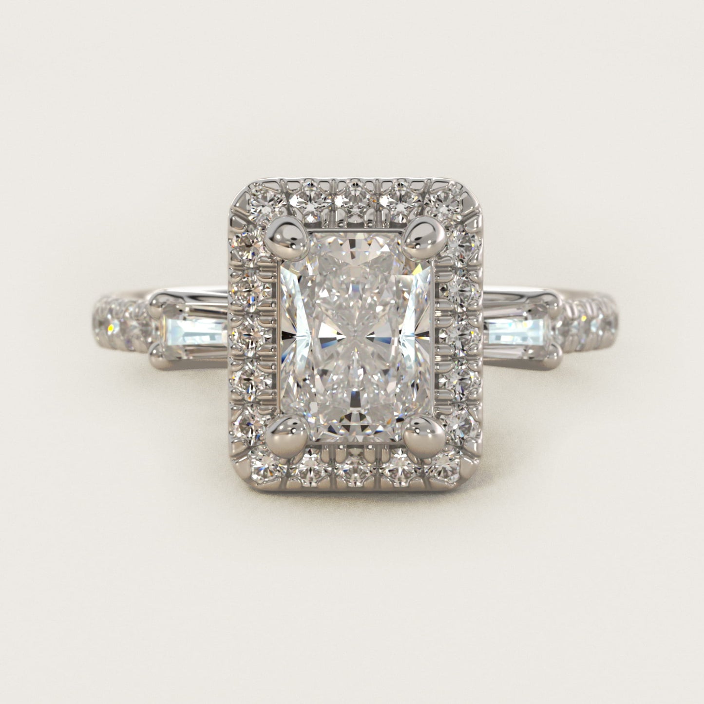 Vintage Baguette Halo Diamond Engagement Ring in Platinum (1/2 ct. tw.) By Zac Zac Posen - Radiant Center