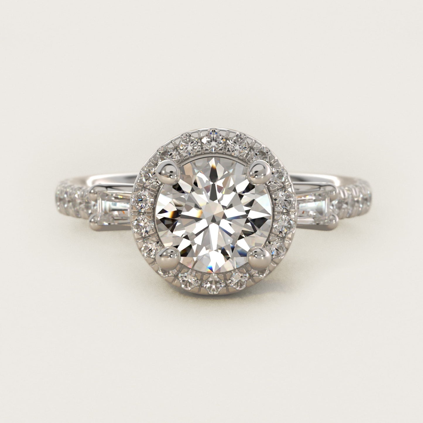 Vintage Baguette Halo Diamond Engagement Ring in Platinum (1/2 ct. tw.) By Zac Zac Posen - Round Center
