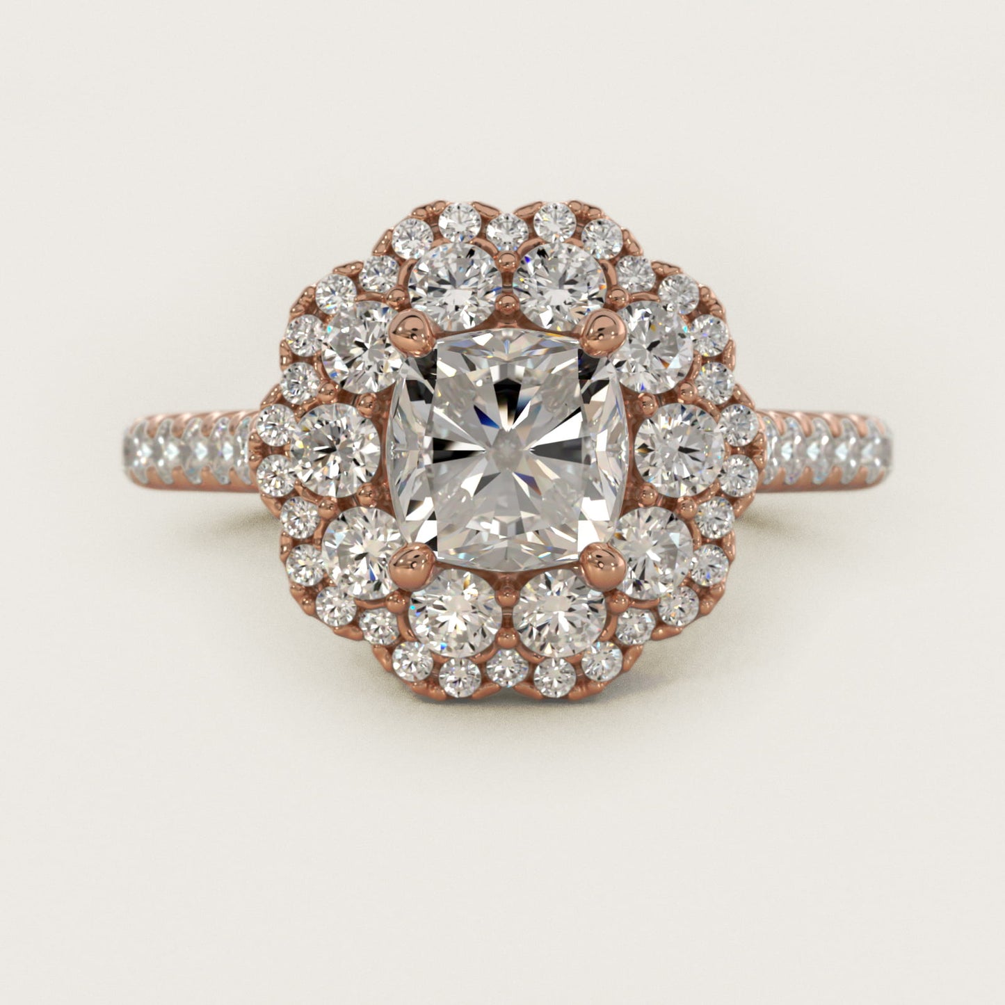 Vintage Diamond Halo Engagement Ring in 18k Rose Gold (5/8 ct. tw.) - Cushion Center