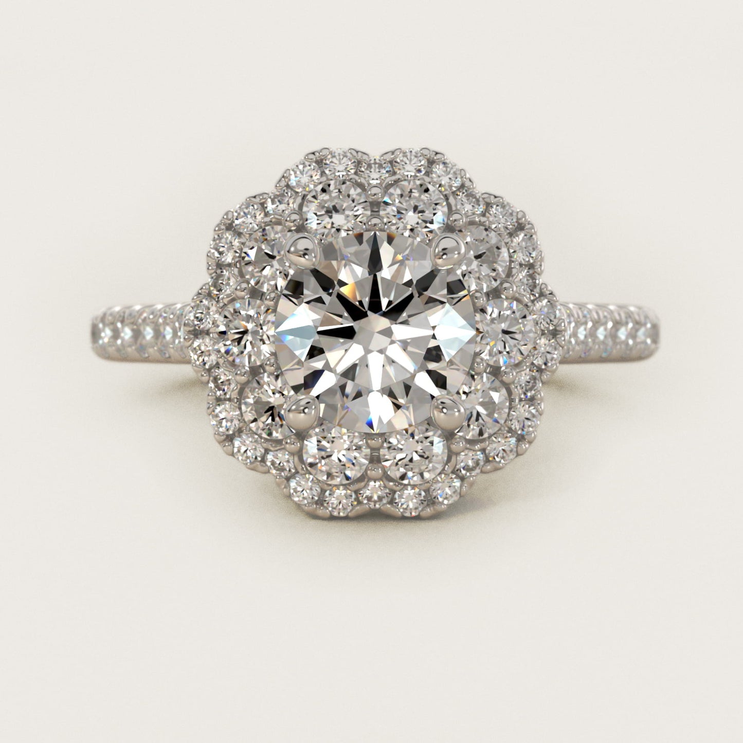 Vintage Diamond Halo Engagement Ring in 14k White Gold (5/8 ct. tw.) - Round Center