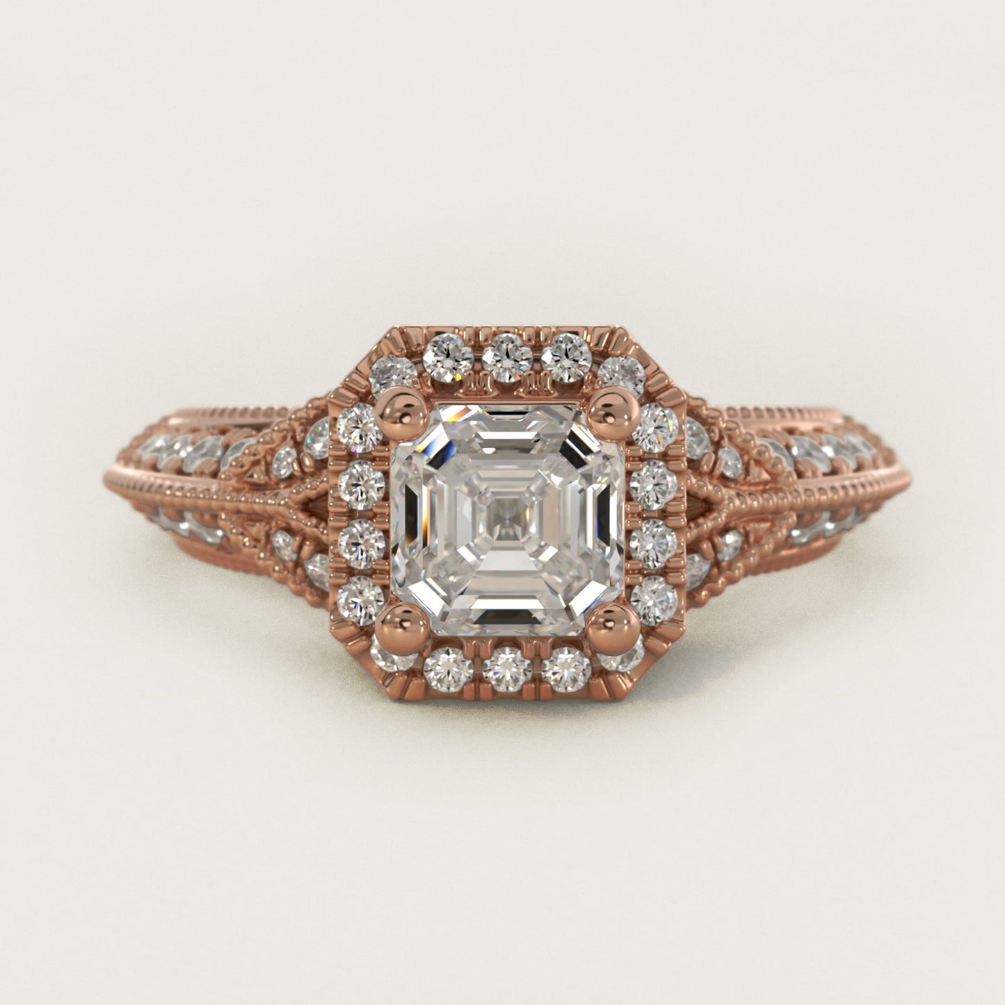 Vintage Inspired Halo Diamond Engagement Ring in 18k Rose Gold By Zac Zac Posen - Asscher Center