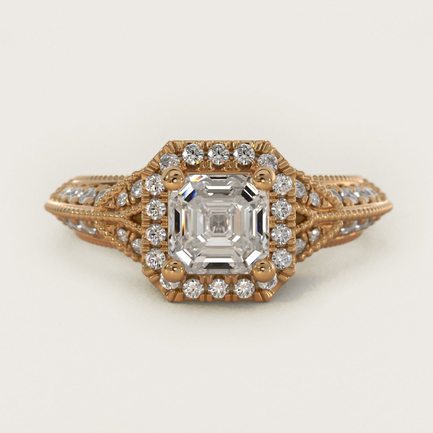 Vintage Inspired Halo Diamond Engagement Ring in 18k Yellow Gold By Zac Zac Posen - Asscher Center