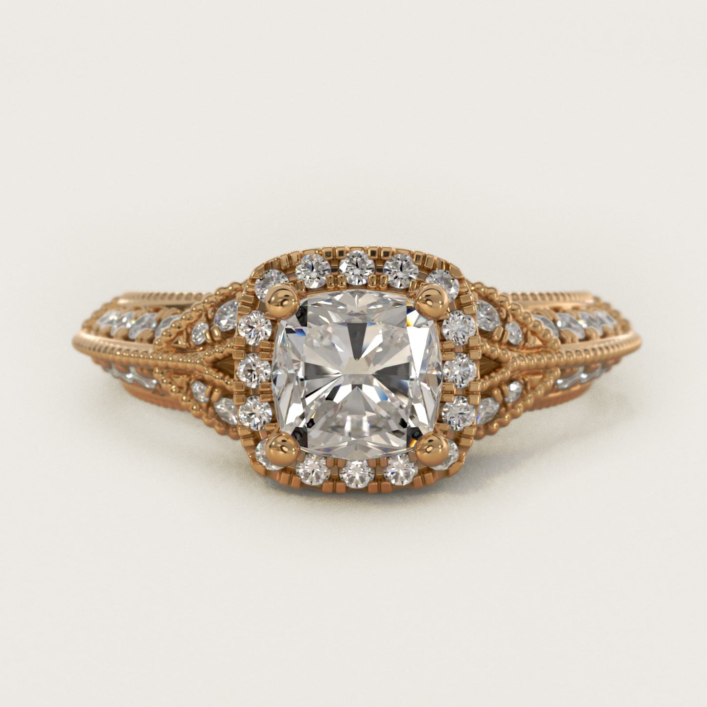 Vintage Inspired Halo Diamond Engagement Ring in 14K Yellow Gold By Zac Zac Posen - Cushion Center