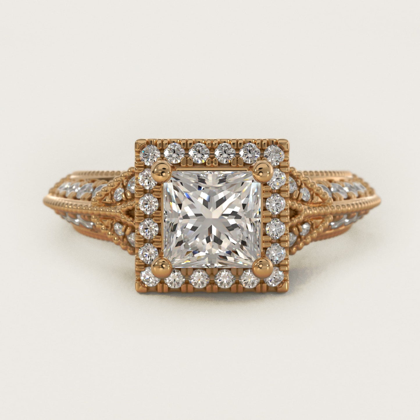 Vintage Inspired Halo Diamond Engagement Ring in 14K Yellow Gold By Zac Zac Posen - Princess Center