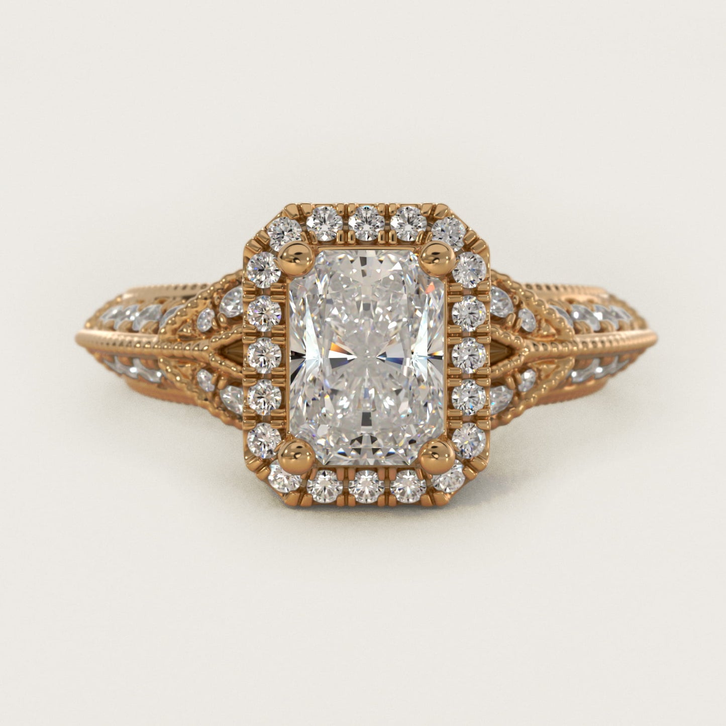 Vintage Inspired Halo Diamond Engagement Ring in 18k Yellow Gold By Zac Zac Posen - Radiant Center