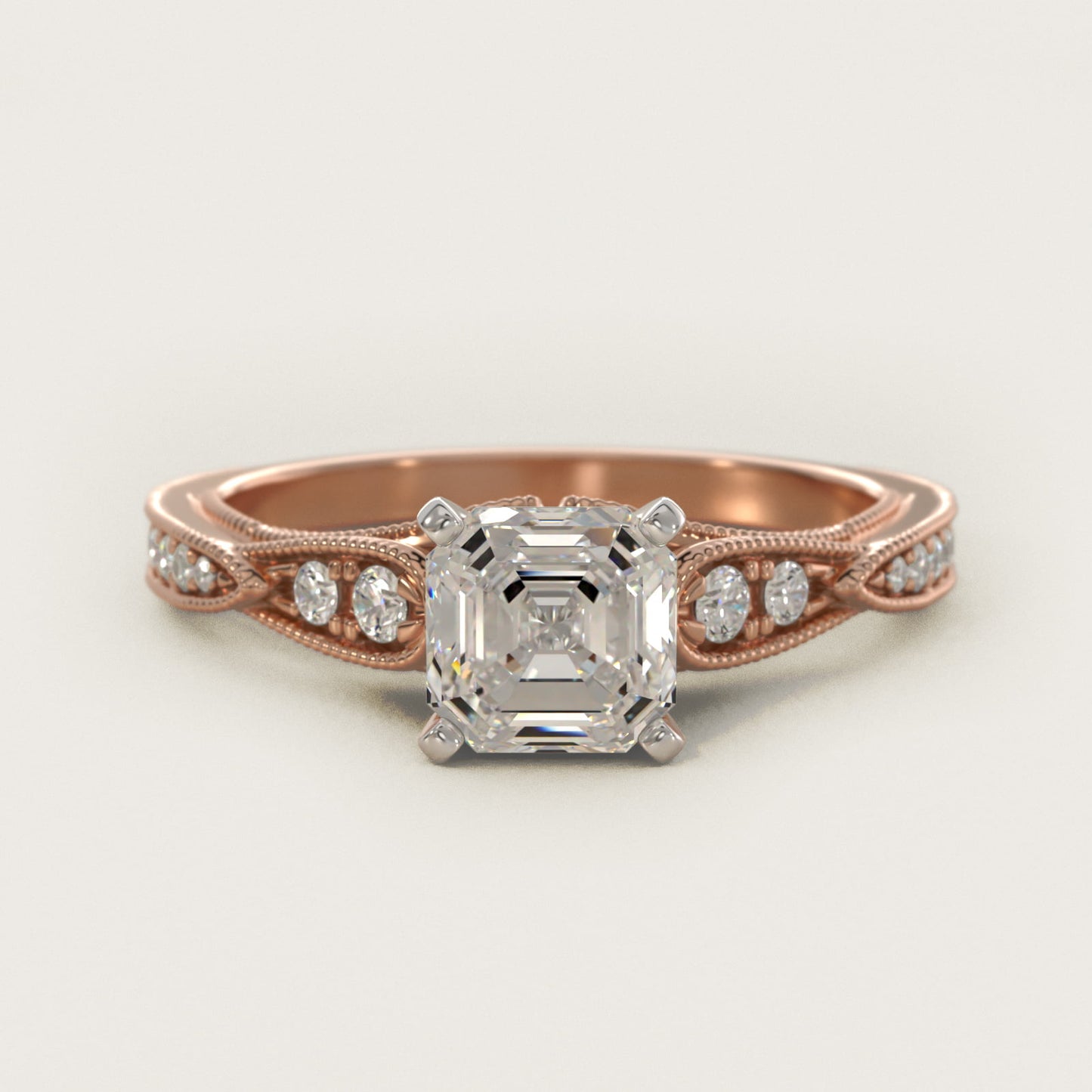 Vintage Milgrain Scalloped Diamond Engagement Ring in 18k Rose Gold (1/3 ct. tw.) By Zac Zac Posen - Asscher Center
