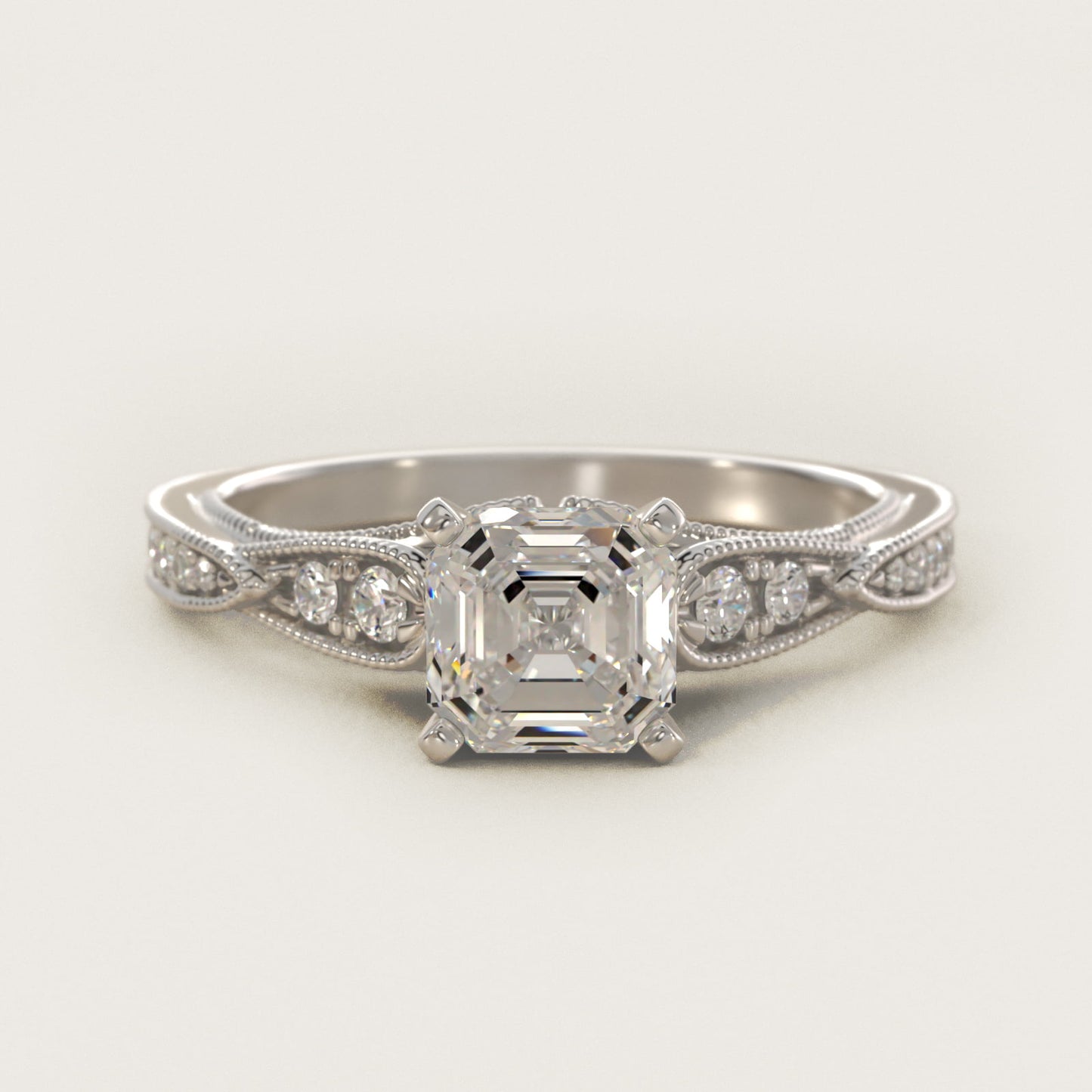 Vintage Milgrain Scalloped Diamond Engagement Ring in 18k White Gold (1/3 ct. tw.) By Zac Zac Posen - Asscher Center