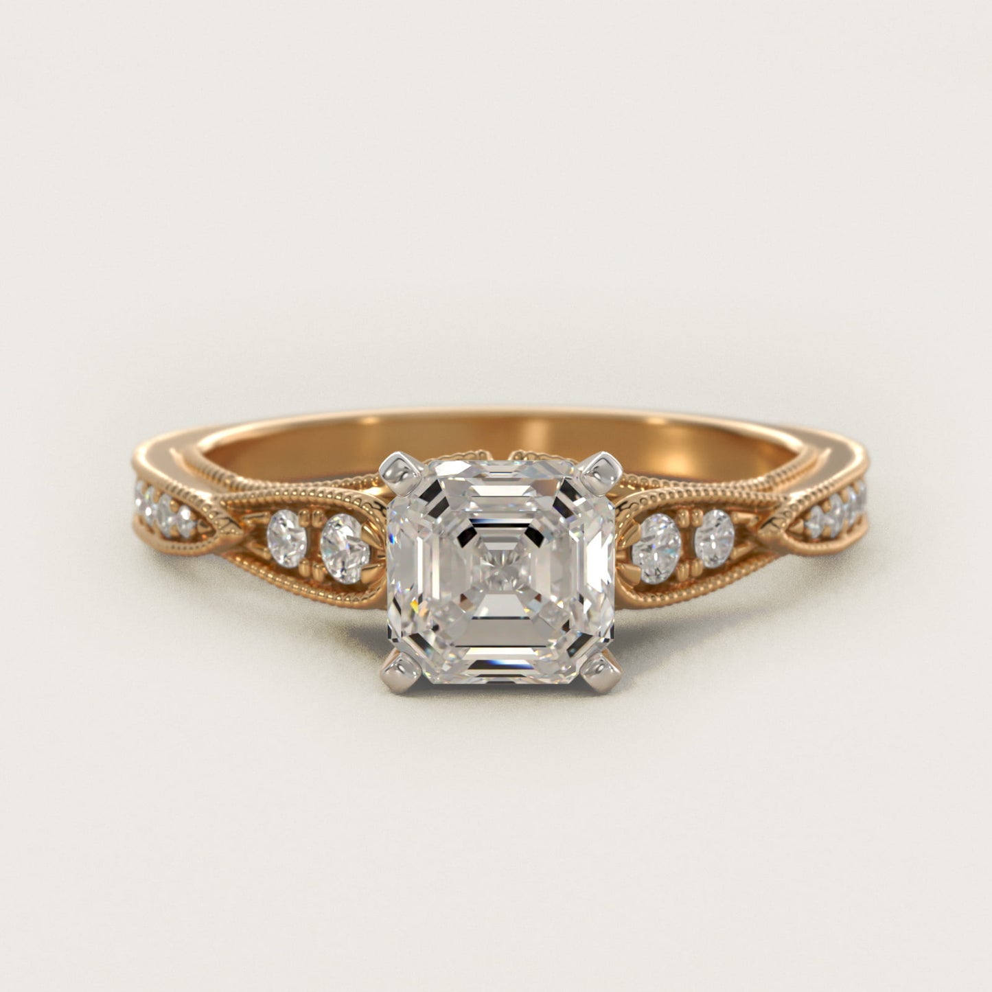Vintage Milgrain Scalloped Diamond Engagement Ring in 14k Yellow Gold (1/3 ct. tw.) By Zac Zac Posen - Asscher Center