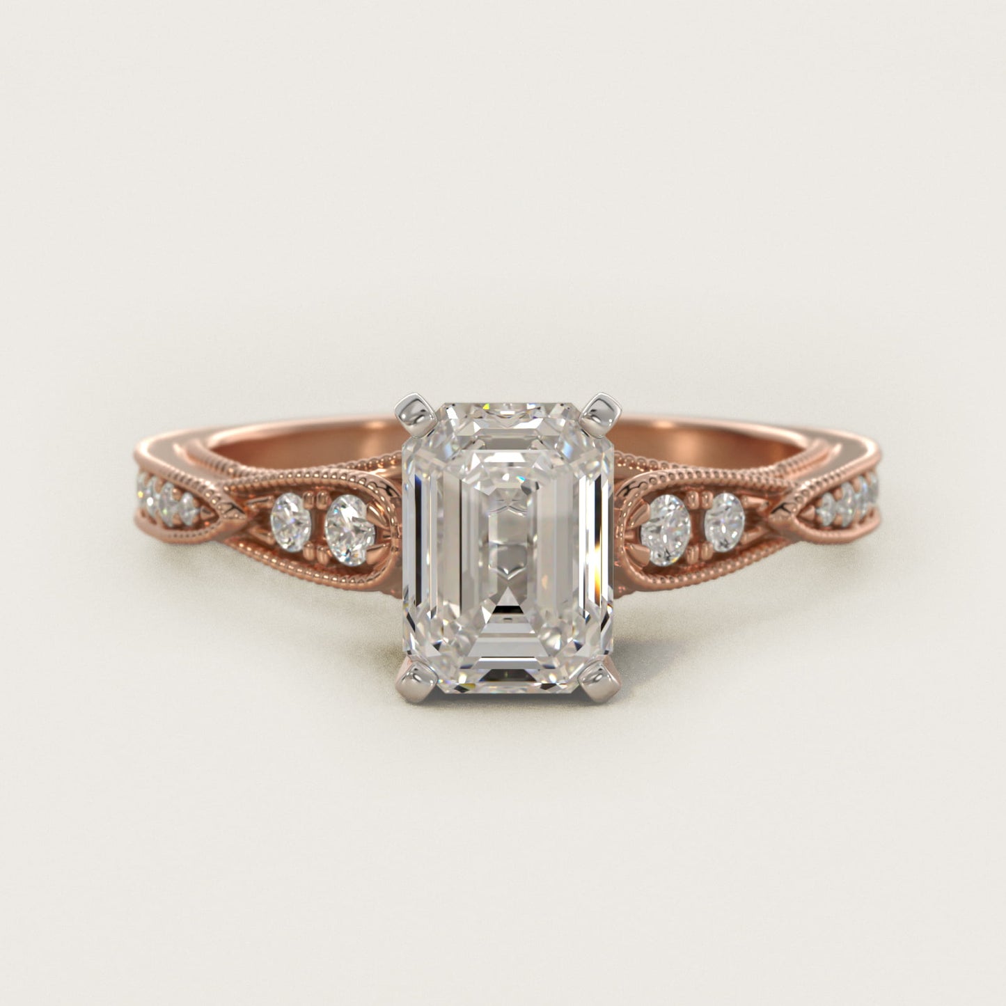 Vintage Milgrain Scalloped Diamond Engagement Ring in 18k Rose Gold (1/3 ct. tw.) By Zac Zac Posen - Emerald Center