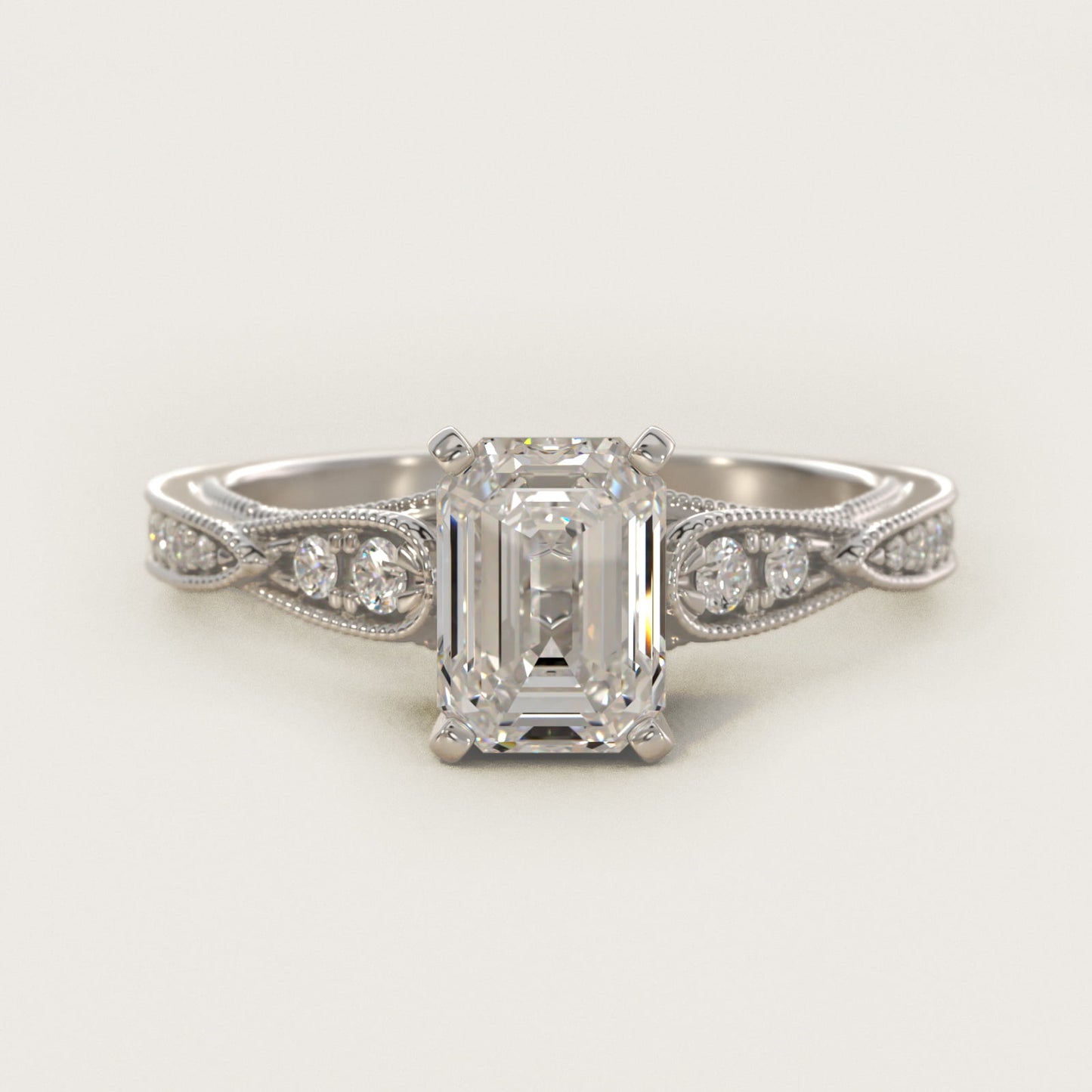 Vintage Milgrain Scalloped Diamond Engagement Ring in 14k White Gold (1/3 ct. tw.) By Zac Zac Posen - Emerald Center