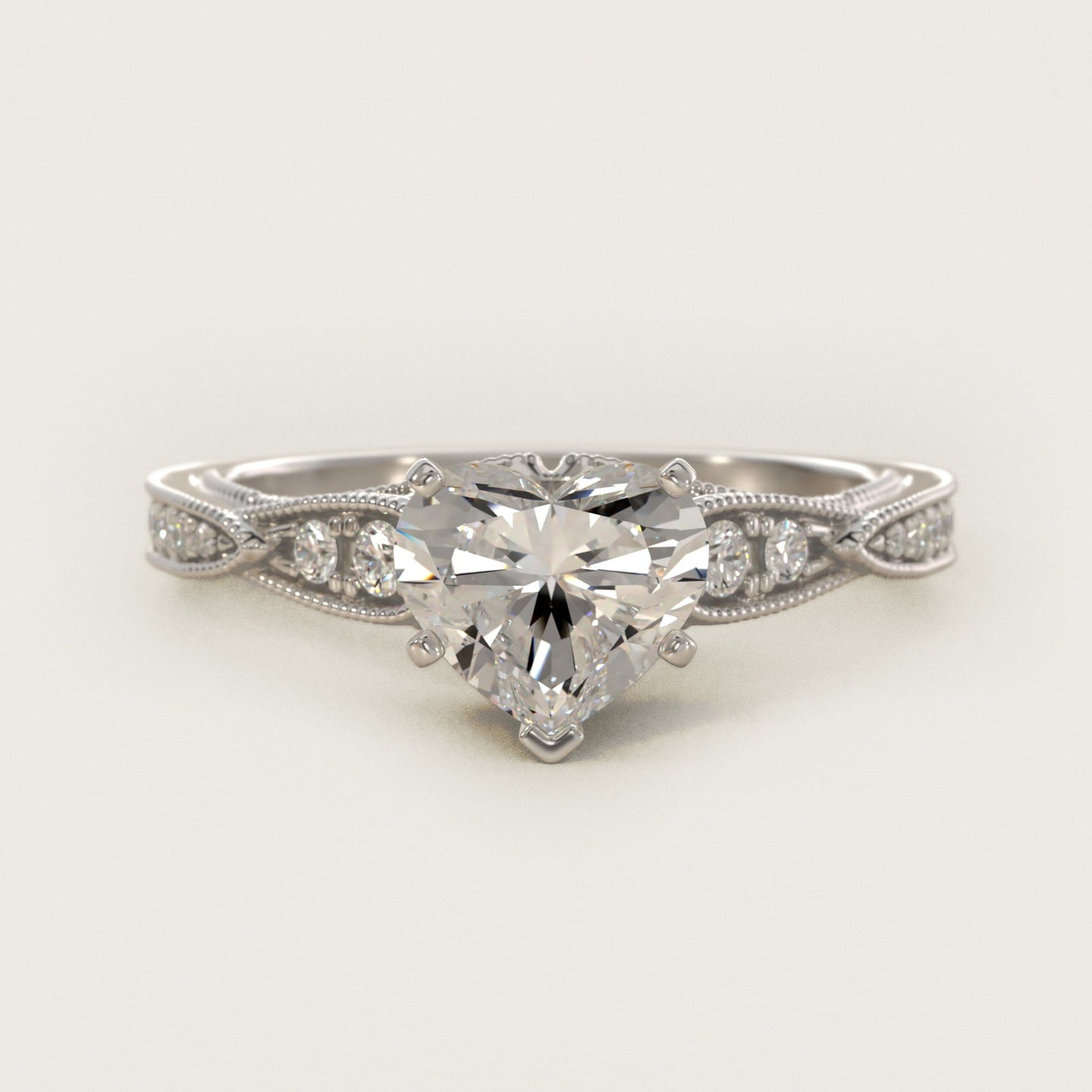 Vintage Milgrain Scalloped Diamond Engagement Ring in 18k White Gold (1/3 ct. tw.) By Zac Zac Posen - Heart Center