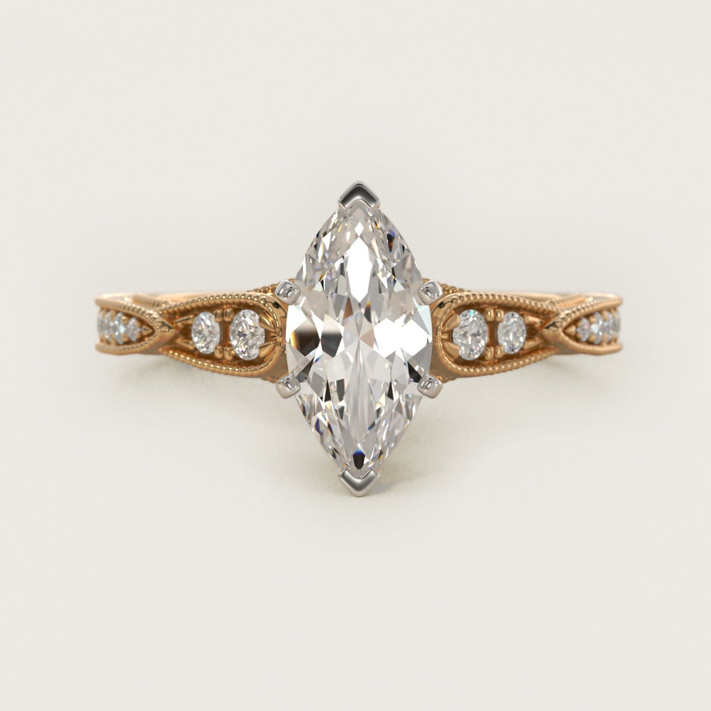 Vintage Milgrain Scalloped Diamond Engagement Ring in 14k Yellow Gold (1/3 ct. tw.) By Zac Zac Posen - Marquise Center