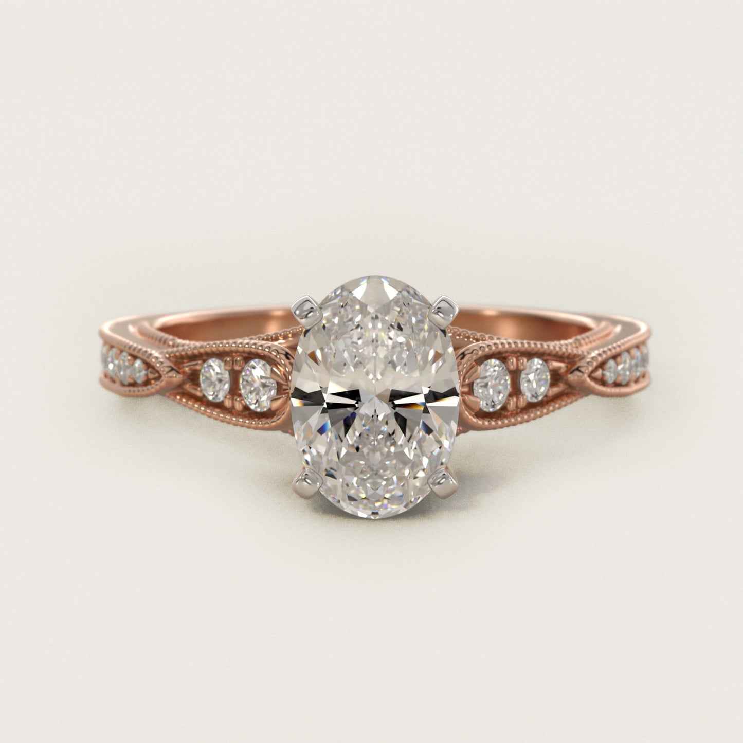 Vintage Milgrain Scalloped Diamond Engagement Ring in 14k Rose Gold (1/3 ct. tw.) By Zac Zac Posen - Oval Center