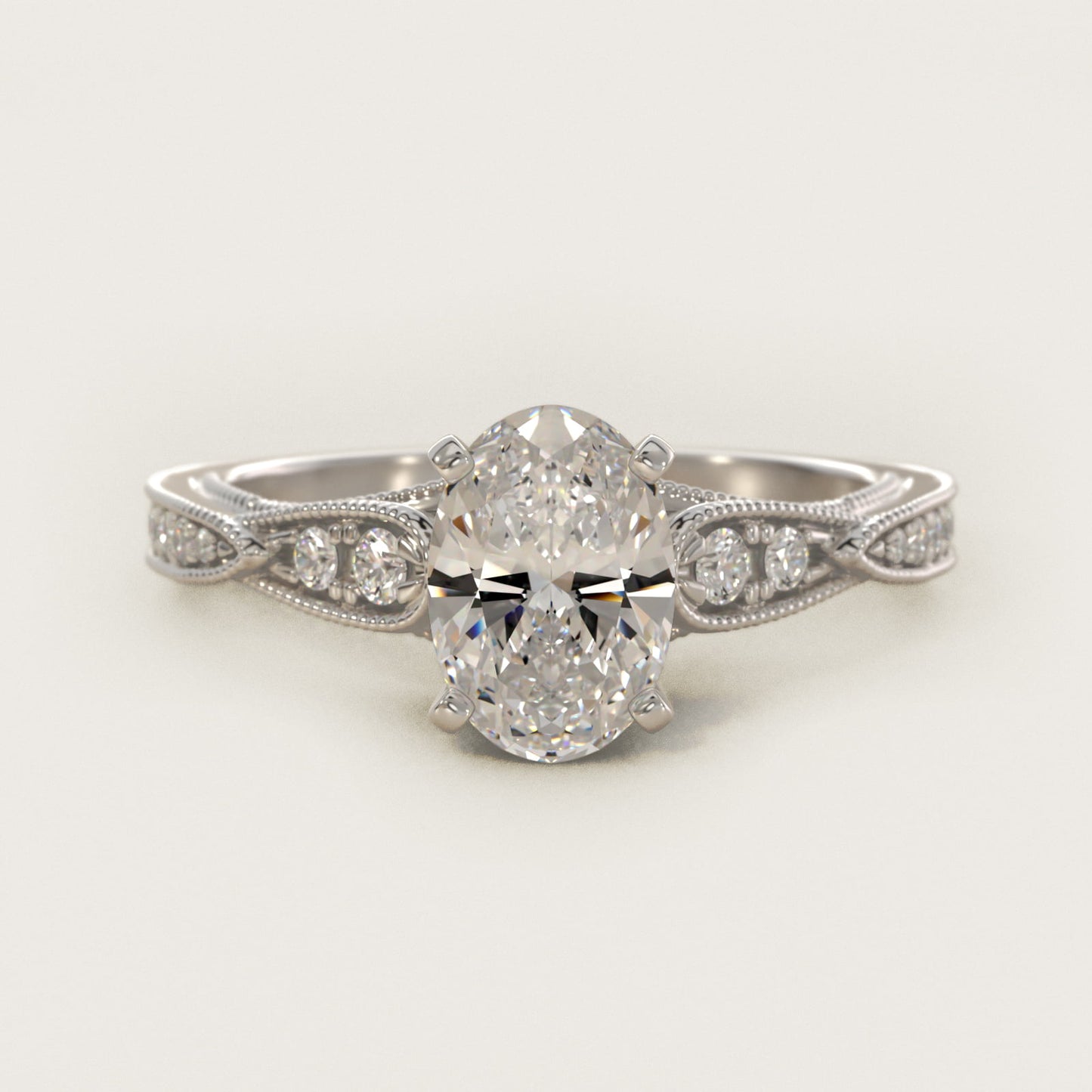 Vintage Milgrain Scalloped Diamond Engagement Ring in 14k White Gold (1/3 ct. tw.) By Zac Zac Posen - Oval Center