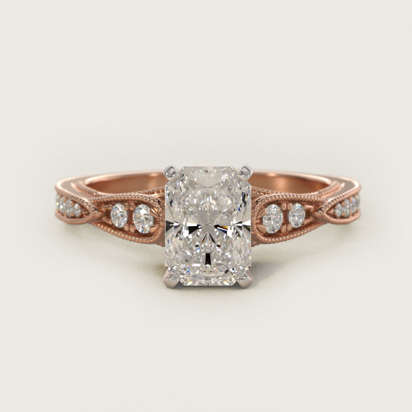 Vintage Milgrain Scalloped Diamond Engagement Ring in 18k Rose Gold (1/3 ct. tw.) By Zac Zac Posen - Radiant Center