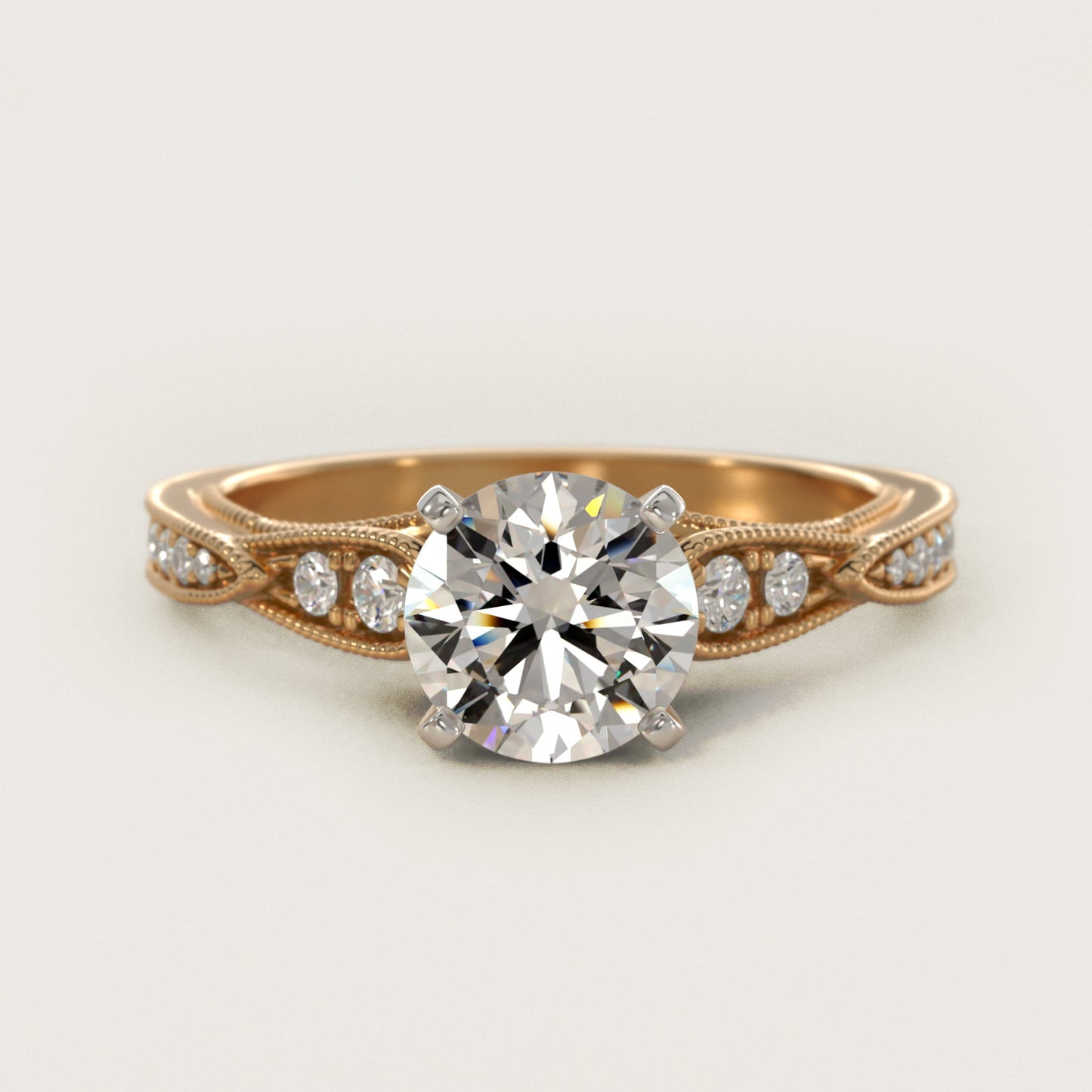Vintage Milgrain Scalloped Diamond Engagement Ring in 18k Yellow Gold (1/3 ct. tw.) By Zac Zac Posen - Round Center