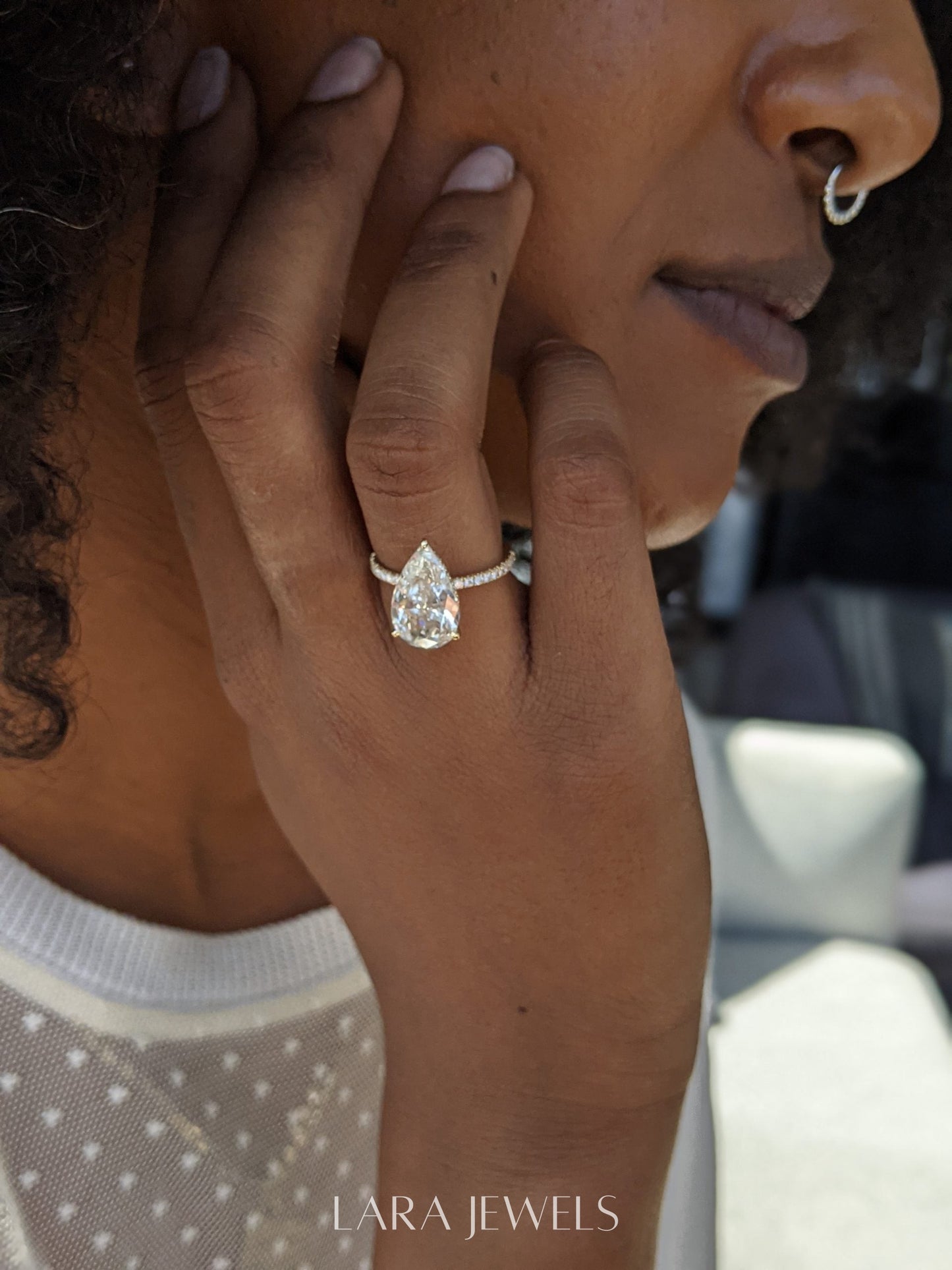 2.50-4.45 CT Pear Lab Grown Diamond Pave Engagement Ring