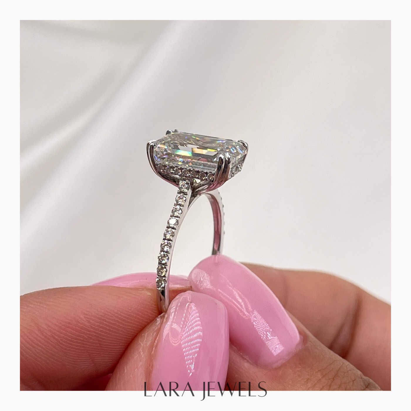 2.50-5.0 CT Emerald Lab Grown Diamond Pave Engagement Ring