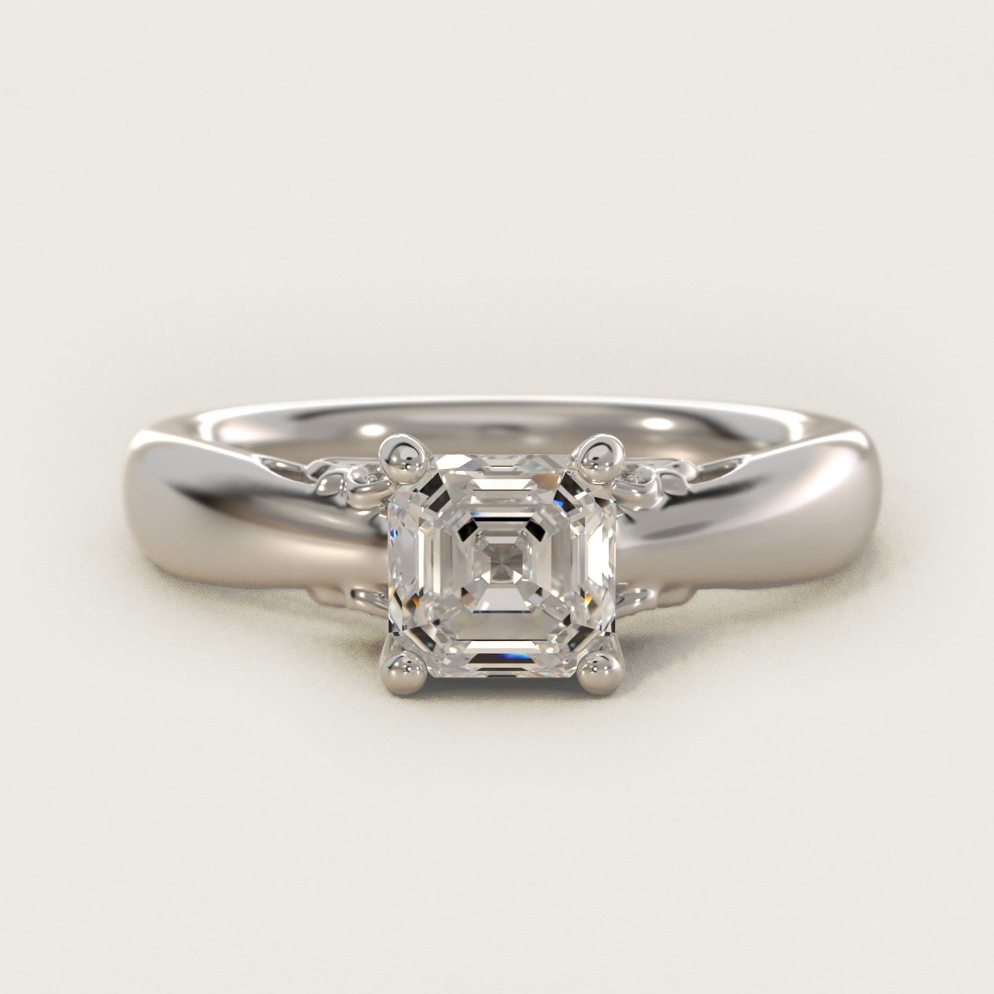 Wide Band Solitaire Engagement Ring in 18k White Gold (5mm) - Asscher Center
