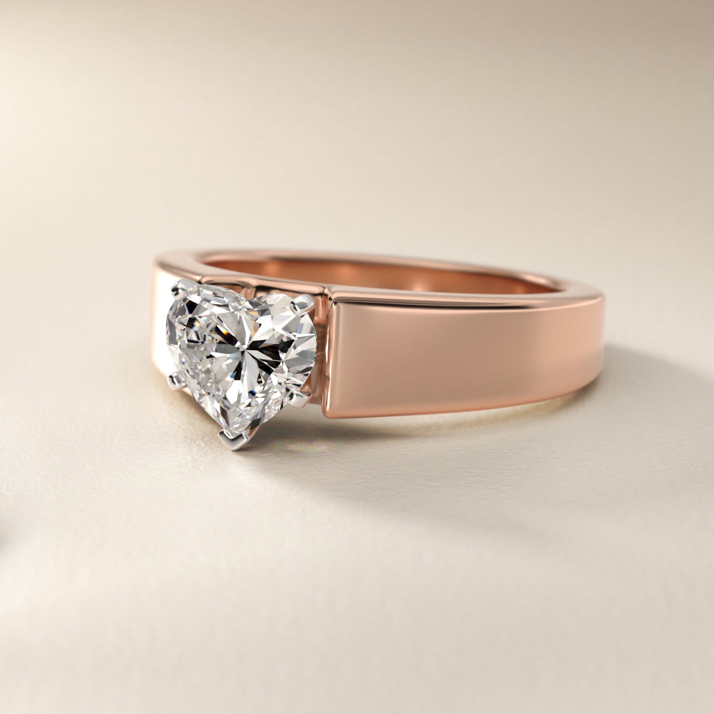 Wide Band Solitaire Engagement Ring in 14k Rose Gold (5mm) - Heart Center
