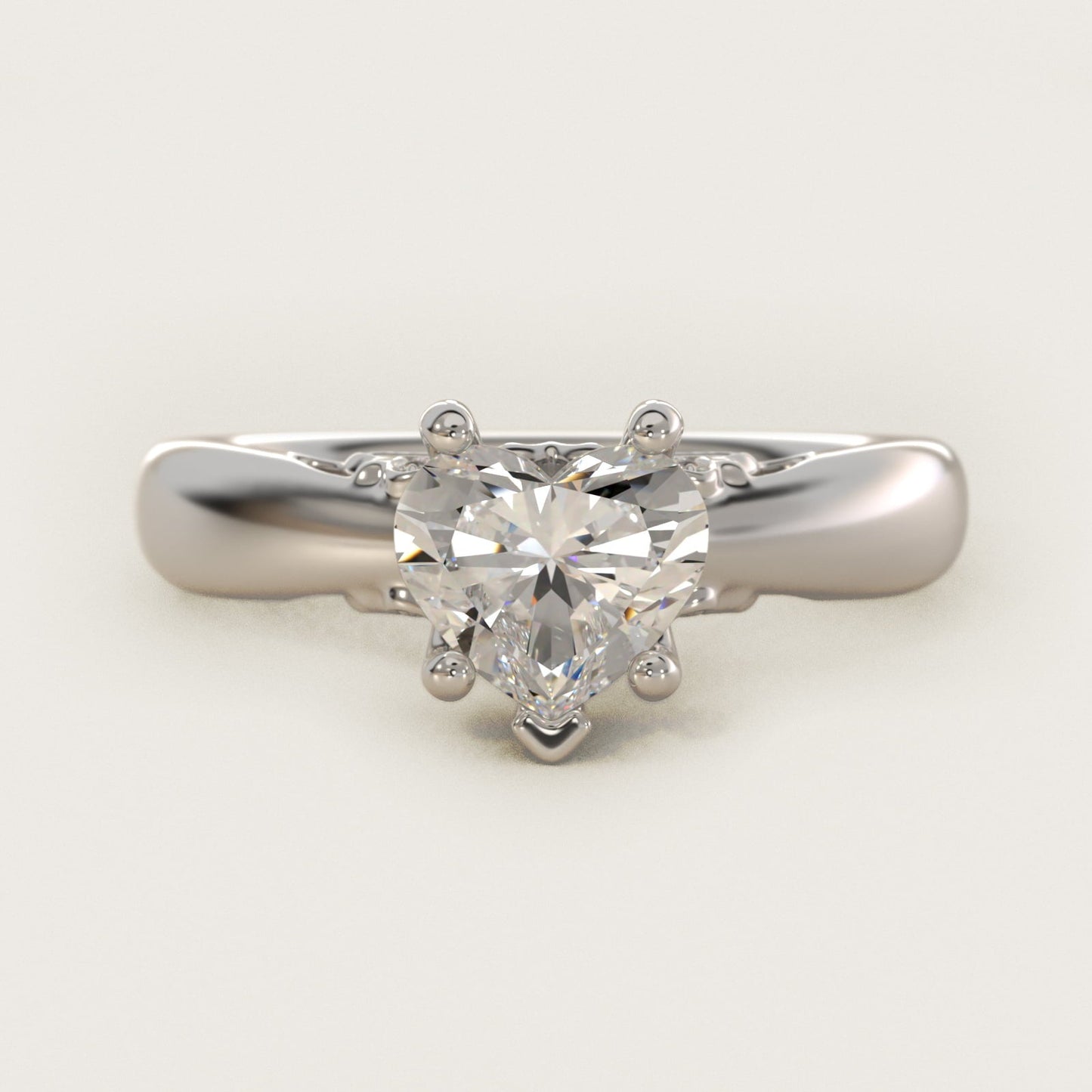 Wide Band Solitaire Engagement Ring in 18k White Gold (5mm) - Heart Center