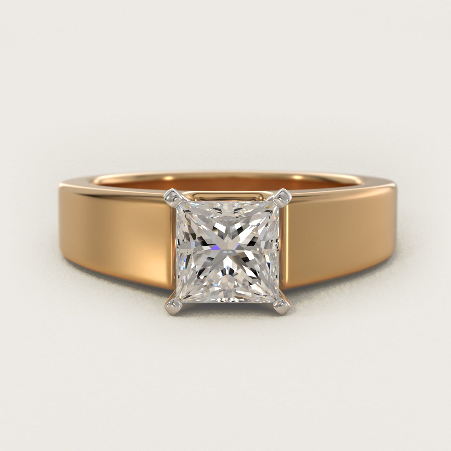 Wide Band Solitaire Engagement Ring in 14K Yellow Gold (5mm) - Princess Center