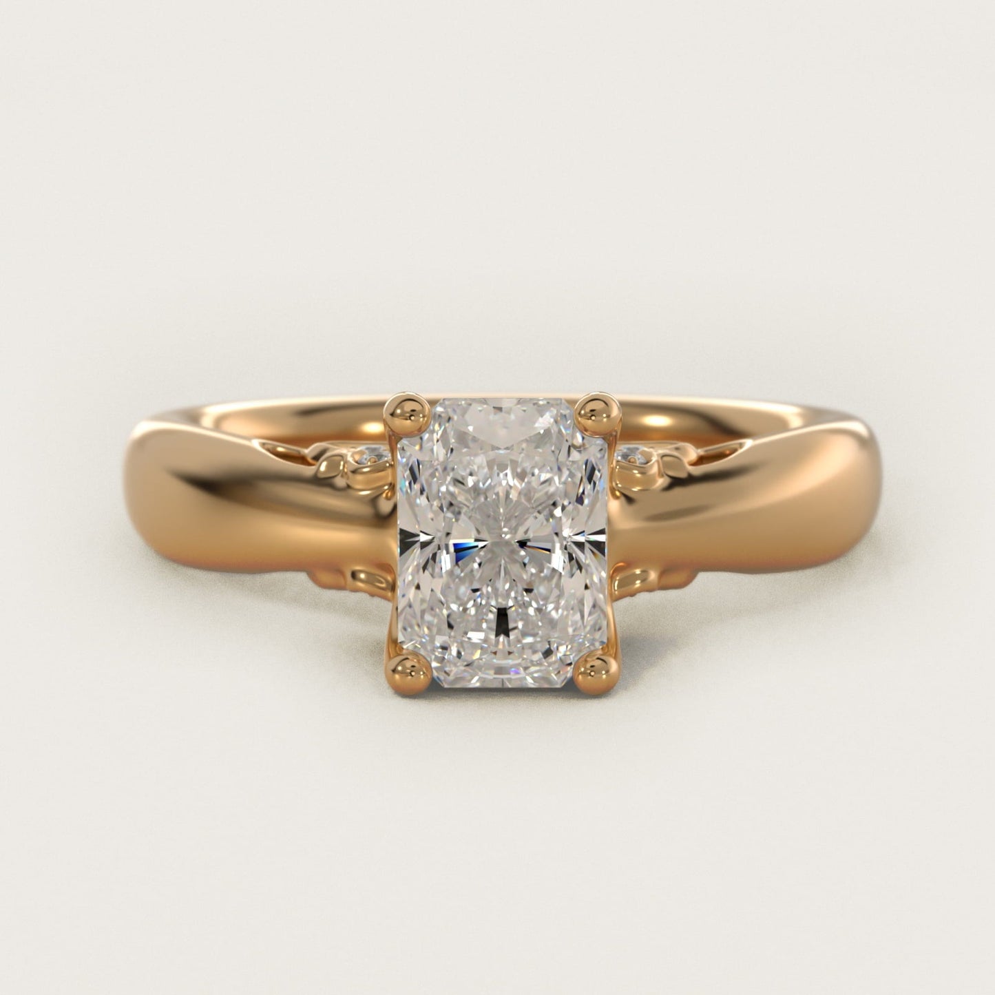 Wide Band Solitaire Engagement Ring in 18k Yellow Gold (5mm) - Radiant Center
