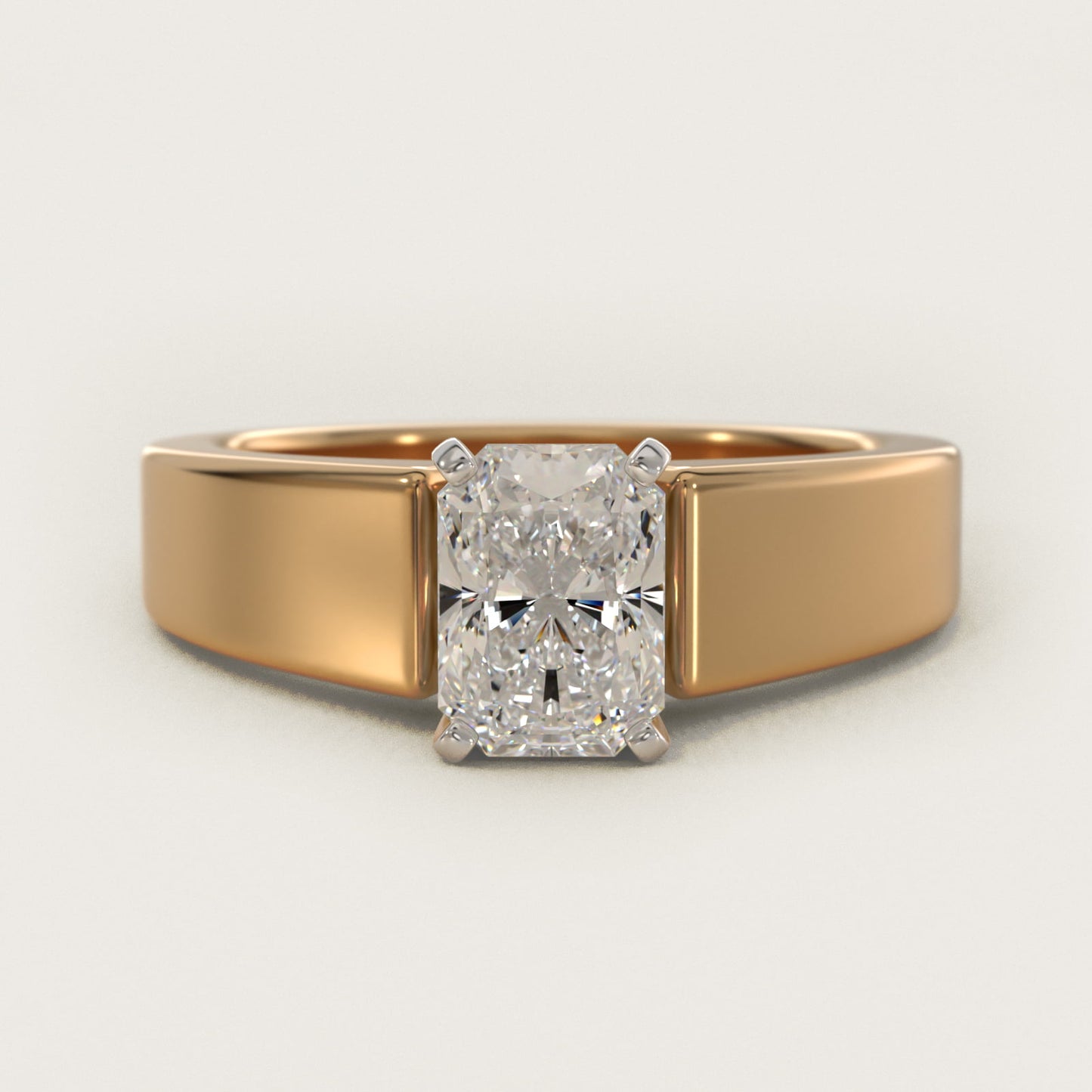 Wide Band Solitaire Engagement Ring in 14K Yellow Gold (5mm) - Radiant Center