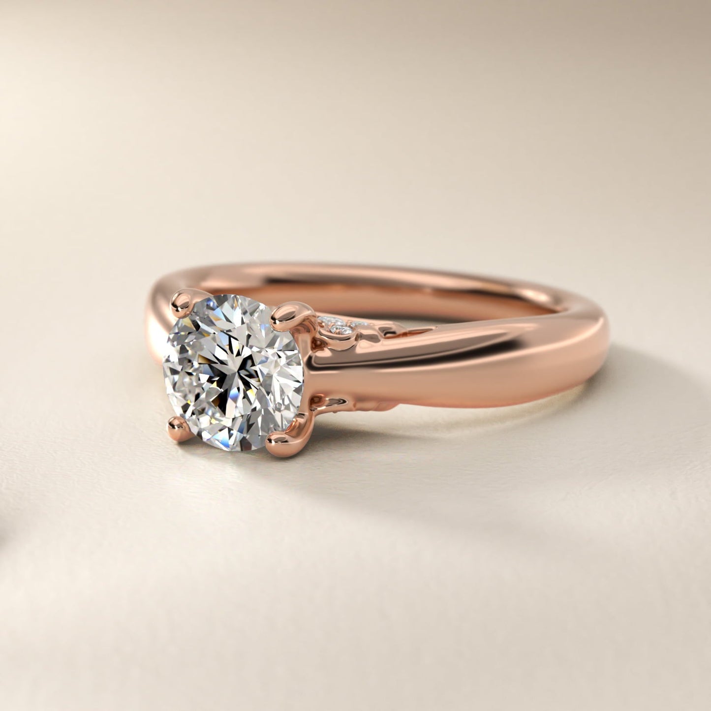 Wide Band Solitaire Engagement Ring in 18k Rose Gold (5mm) - Round Center